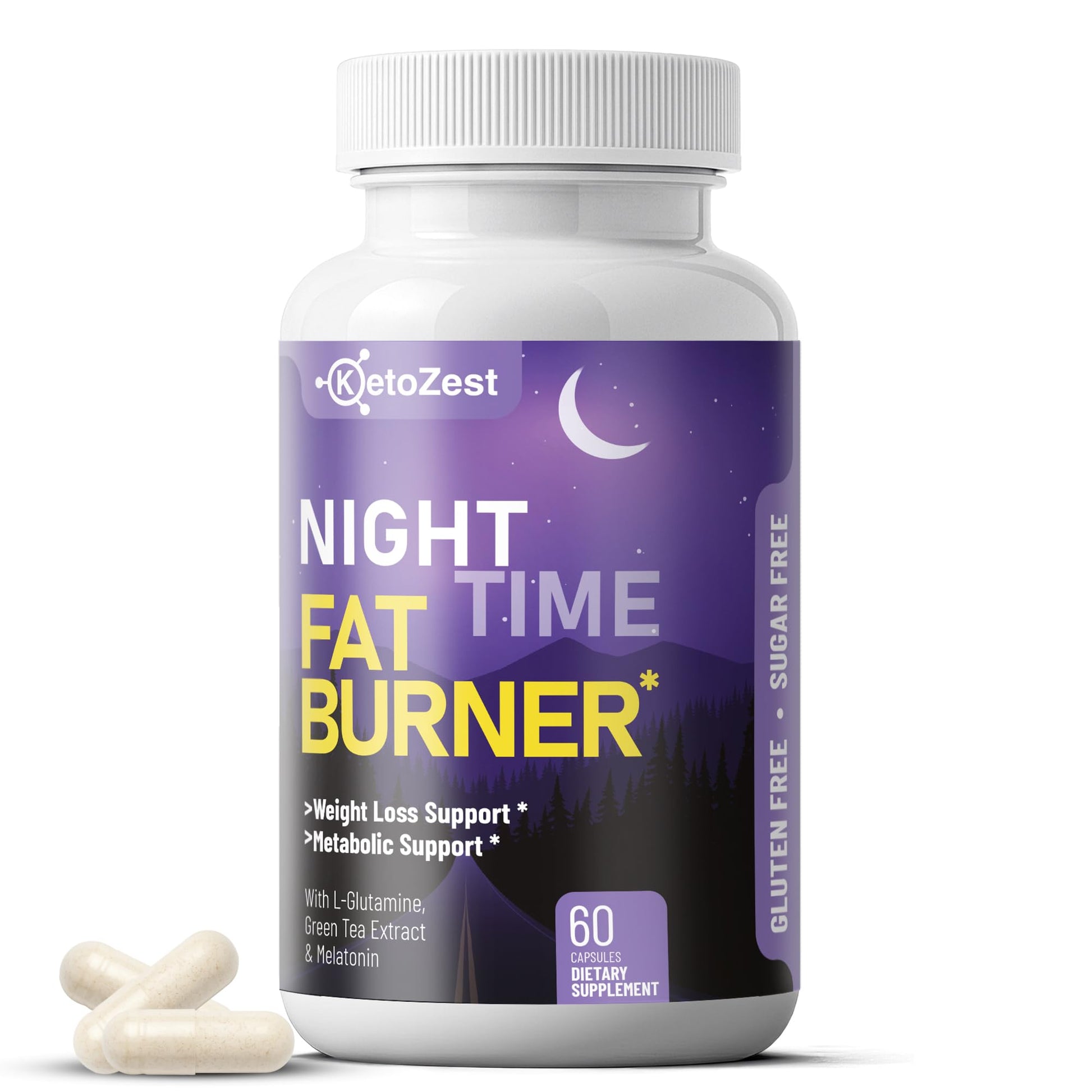 KetoZest Night Time Fat Burner for Weight Loss - Metabolism Booster Nighttime Belly Fat Burn & Natural Appetite Suppressant Supplement for Men Women - Relaxation Weight Control Support Capsule 60
