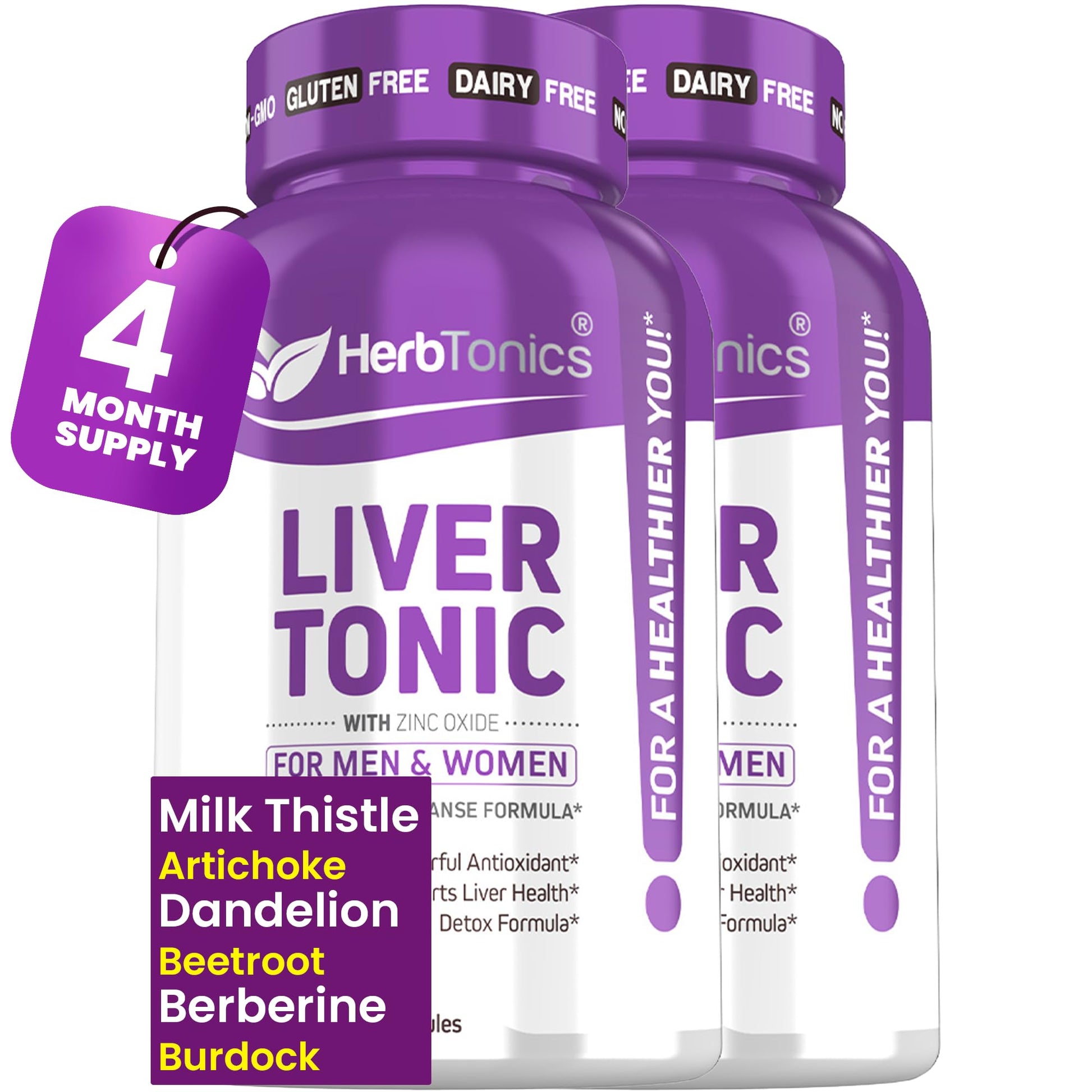 Herbtonics Liver Cleanse Detox & Repair 20-in-1 Liver Detox Complex Milk Thistle Supplement with Artichoke, Dandelion, Turmeric, Berberine Vegan Capsules 240 Count
