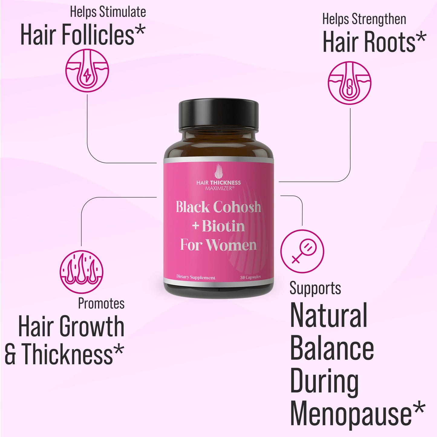 Hair Thickness Maximizer Black Cohosh + Biotin Menopausal Hair Growth Supplement Capsule, 30 Count