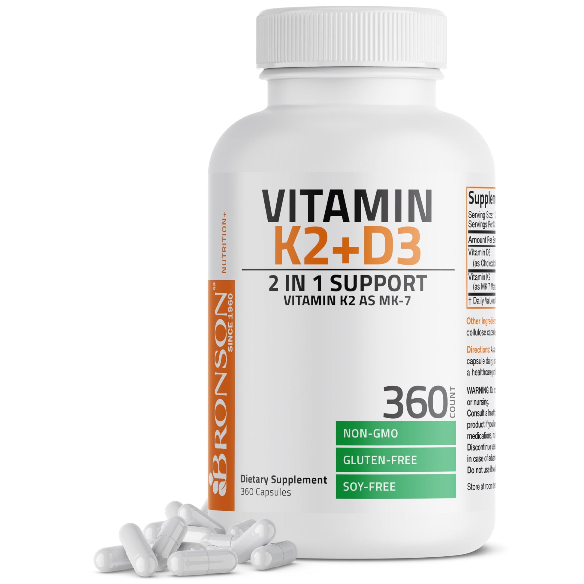 Bronson Vitamin K2 (MK7) with D3 Capsules, 360 Capsules