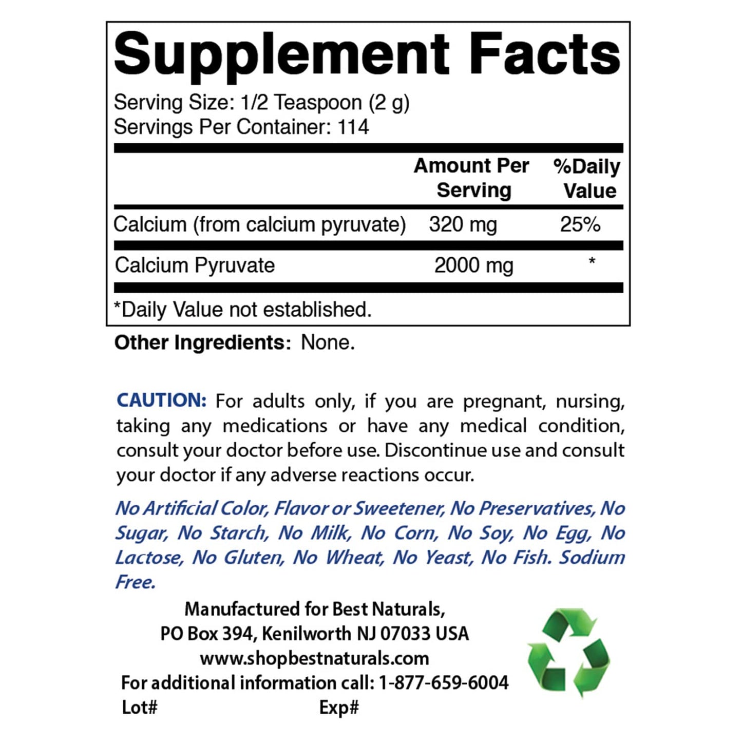 Best Naturals Calcium Pyruvate Powder 24