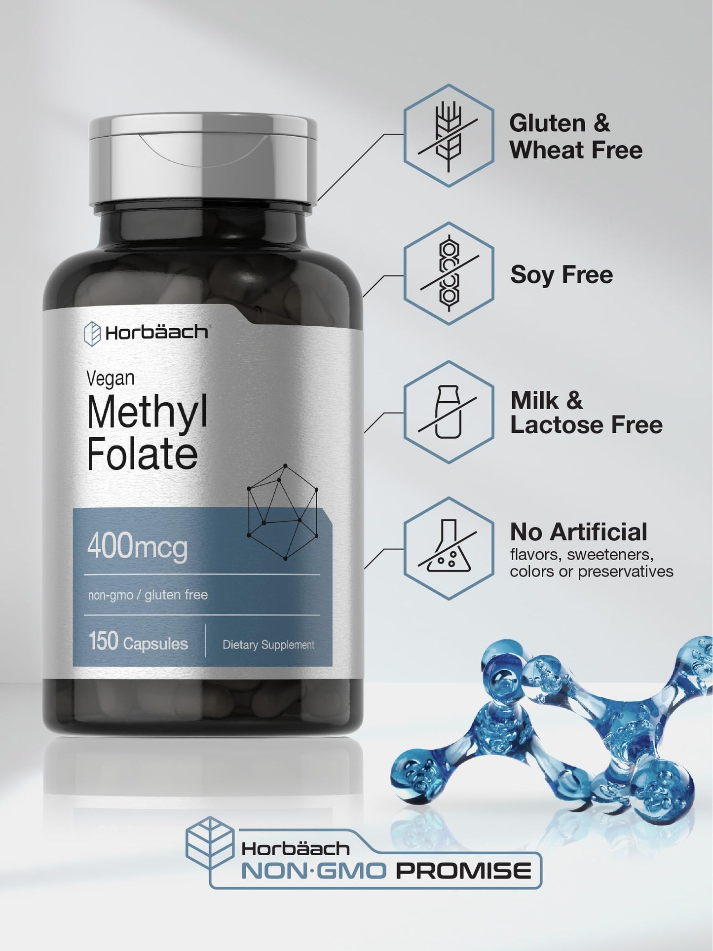 Horbäach Methyl Folate 400 mcg Capsules 150 Count