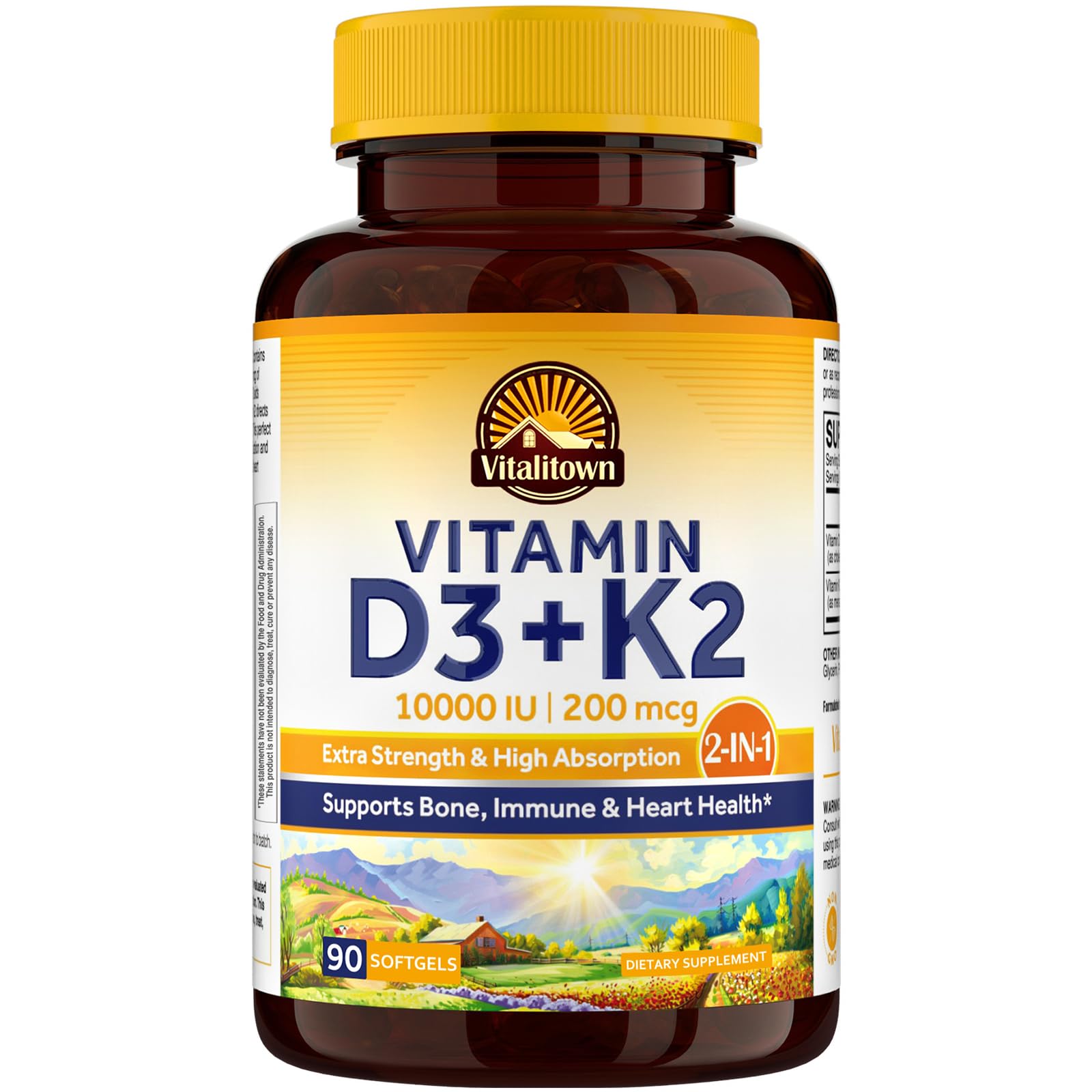 Vitalitown Vitamin D3 K2 Supplement Softgels 90 Count