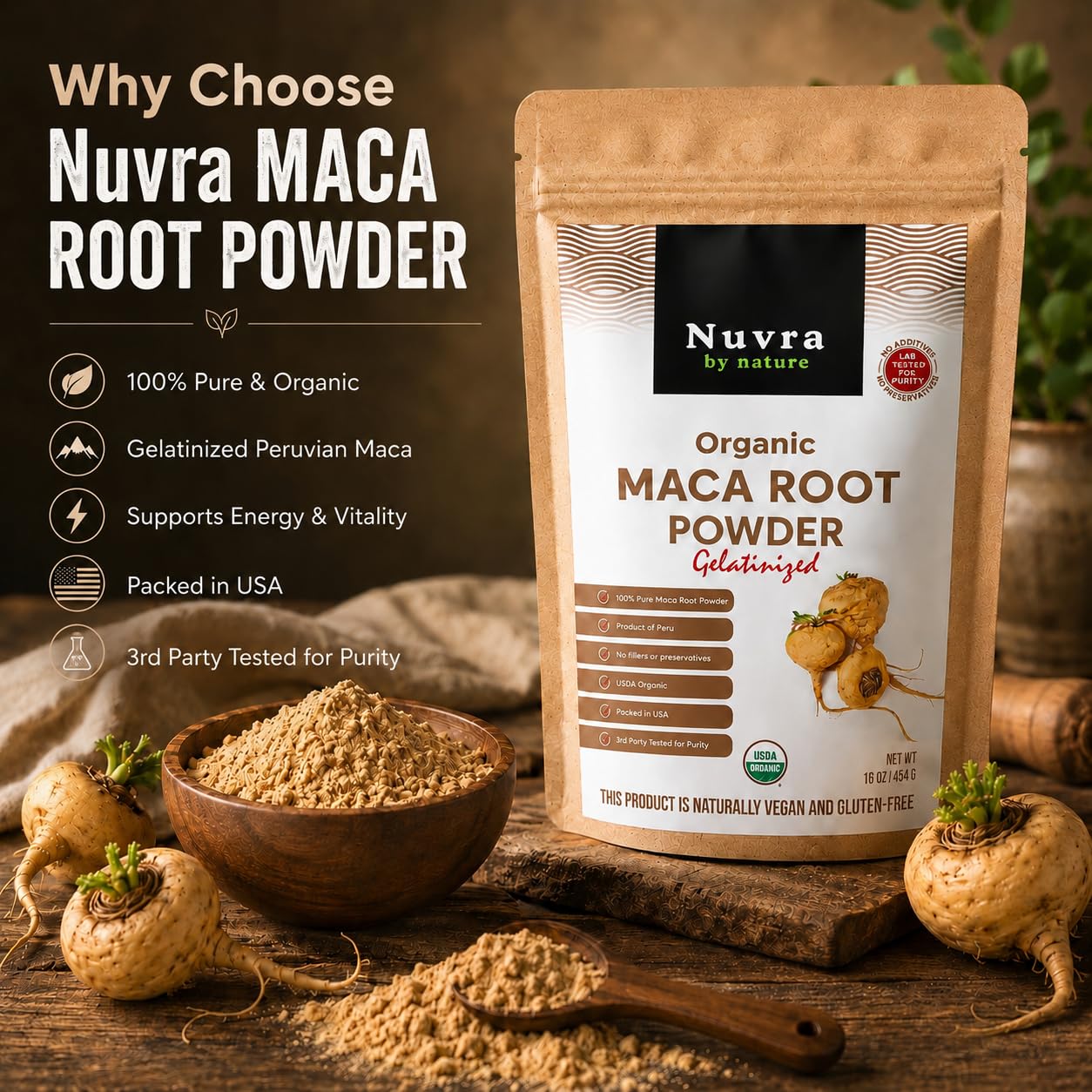 Nuvra by Nature Organic Gelatinized Maca Root Powder, 16 oz