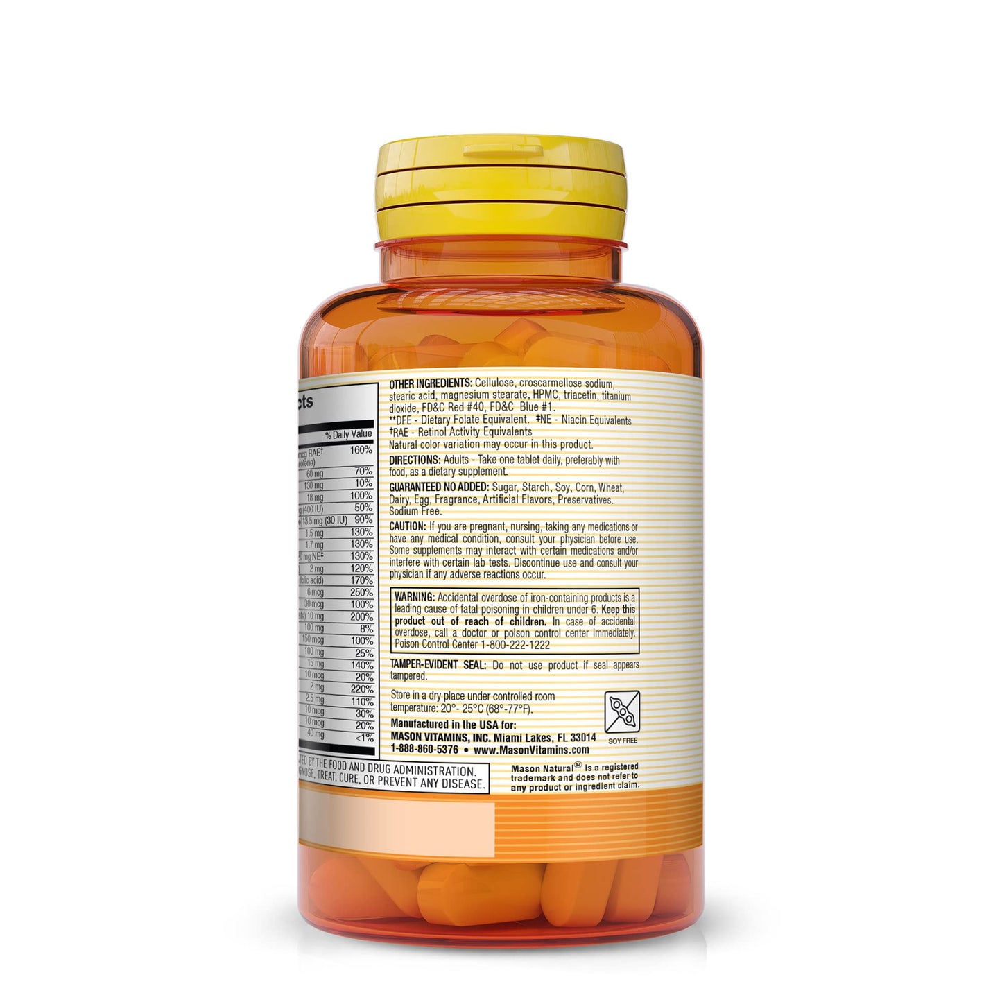 MASON NATURAL Daily Multiple Vitamins with Minerals - 24 Essential Vitamins and Minerals, All in One Multivitamin, Supports Overall Health, 180 Tablets