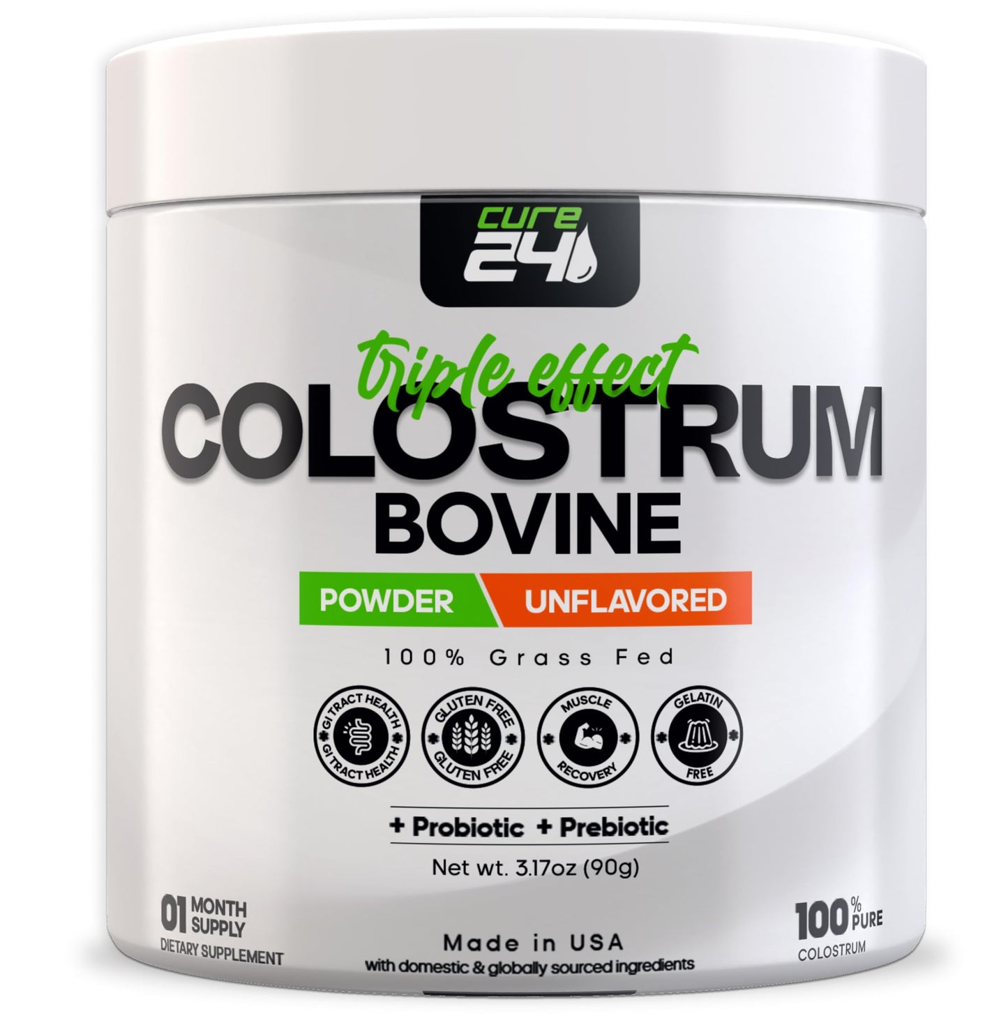 Cure24 Bovine Colostrum X3 Supplement Powder 3.17 Ounce