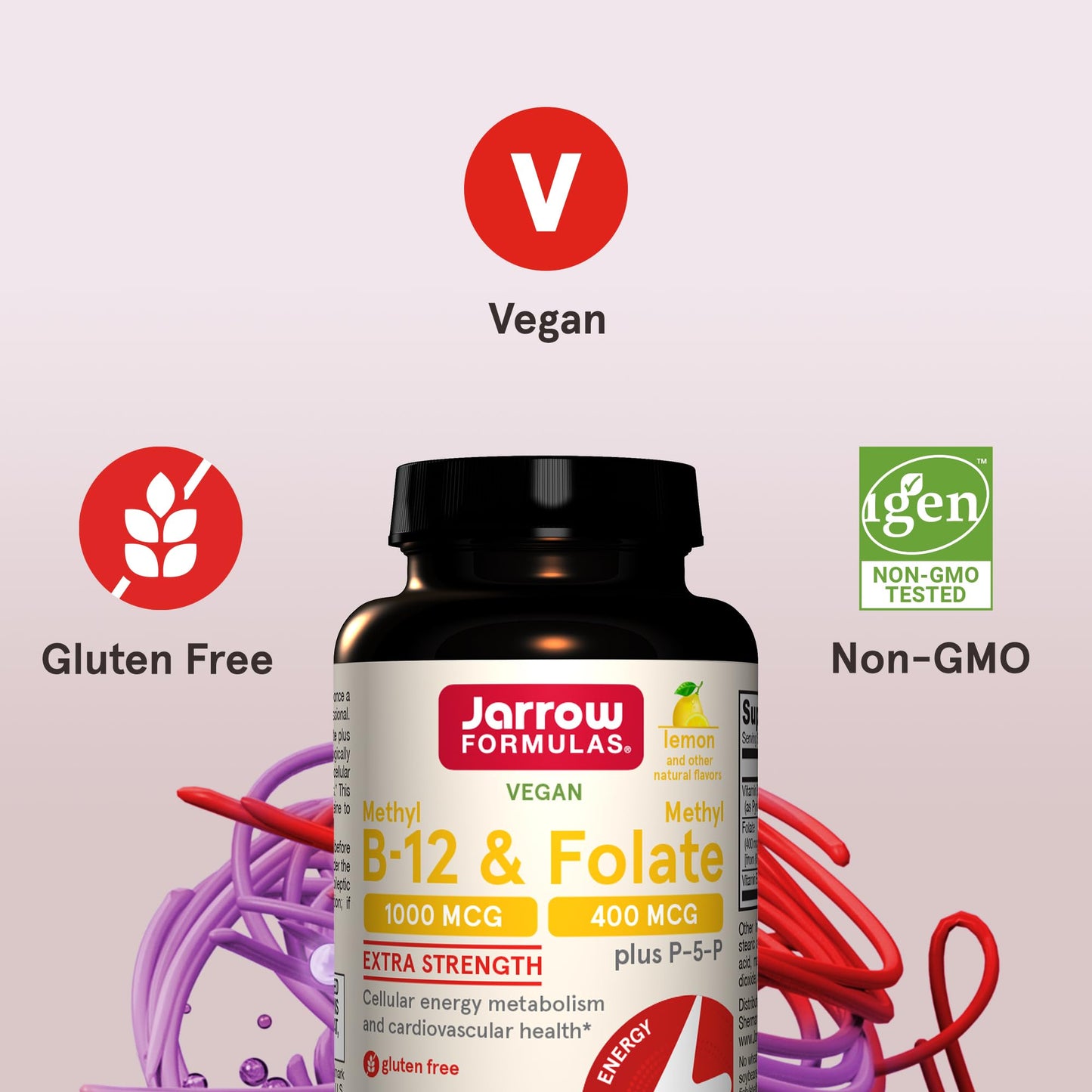Jarrow Formulas Methyl B-12 1000mcg & Methyl Folate 400mcg, Extra Strength, Cellular Energy Metabolism & Cardiovascular Health Formula with P-5-P, Tablet, 1200 Count