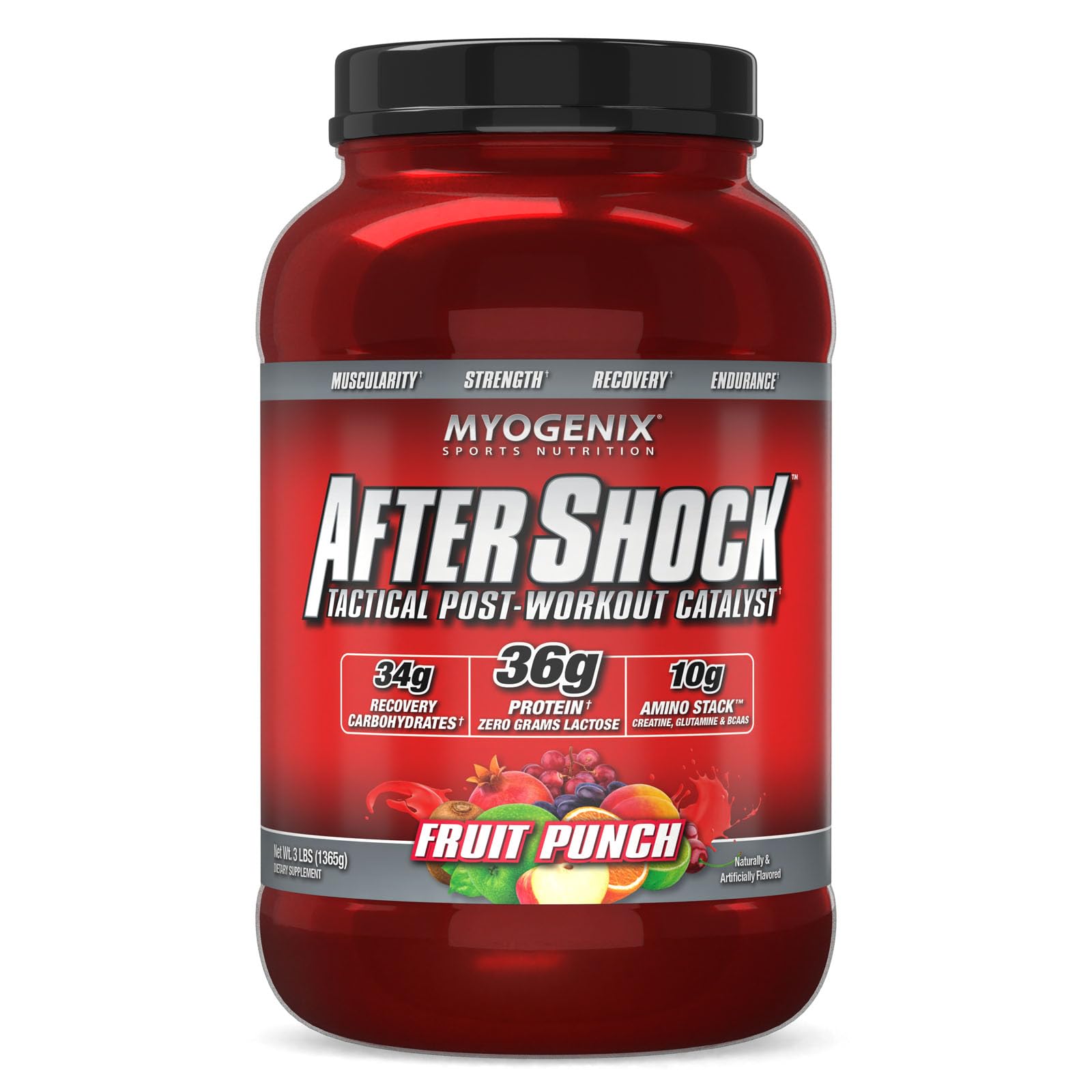 Myogenix Aftershock Post Workout Whey Protein Powder, Fruit Punch, 48 Servings