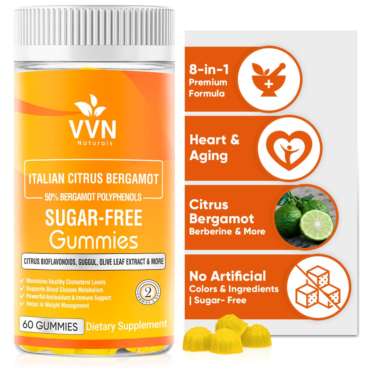 VVN Naturals 2900mg Citrus Bergamot Blend 25:1 Extract Gummies 60 Count