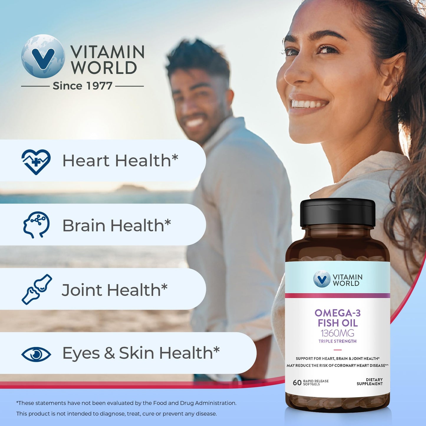 Vitamin World Triple Strength Omega 3 Fish Oil 1360 mg Softgels, 60 Count