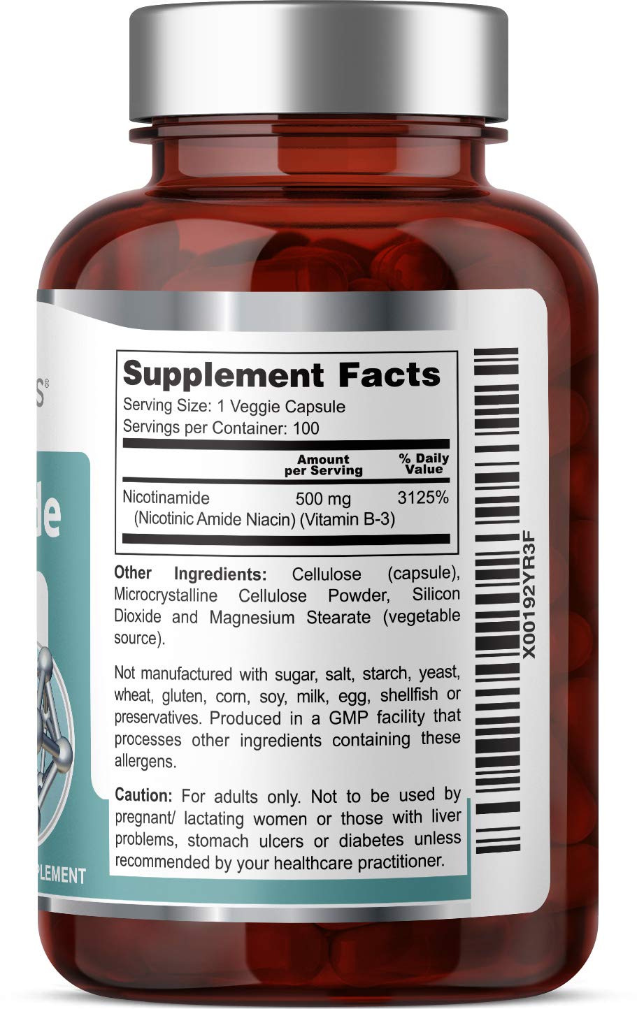 Health Genesis B-3 Nicotinamide 500 mg Capsule, 100 Count