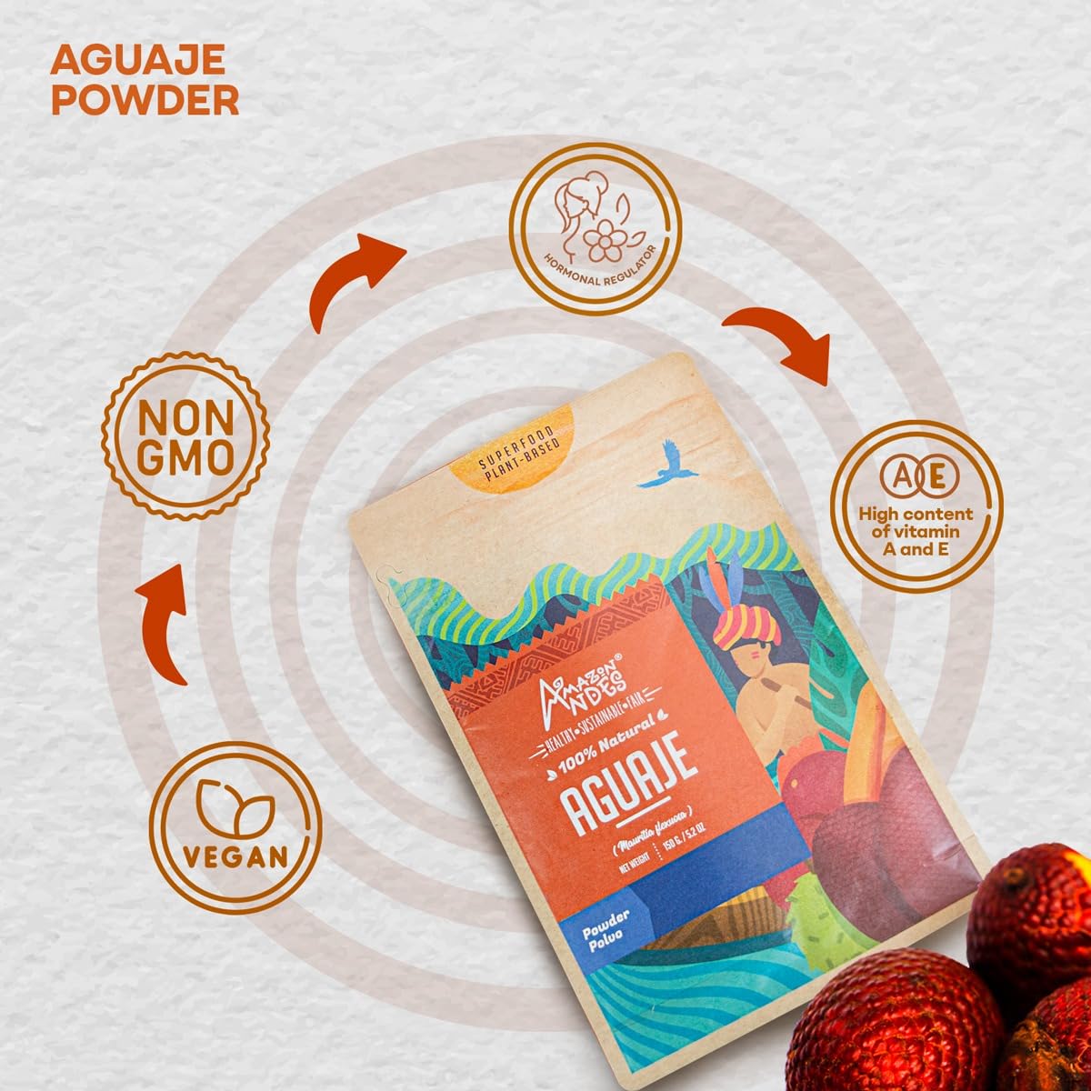 Amazon Andes Healthy Sustainable Fair Aguaje Fruit Powder 5.2 Ounce