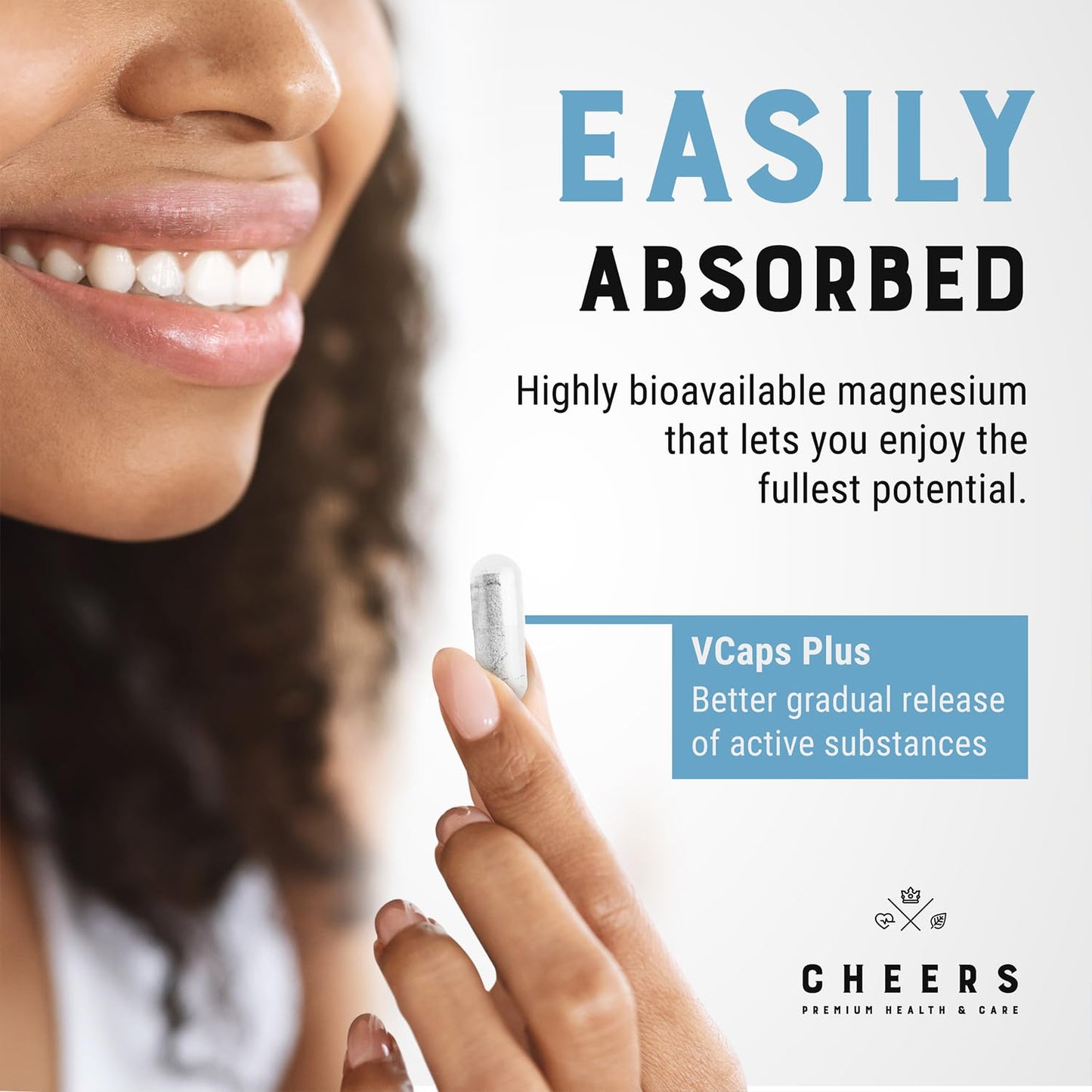 CHEERS Magnesium Citrate Complex with Zinc & B6 320mg High Absorption, Muscle, Nerve & Bone Support, 90 Capsules, Non-GMO, Vegan