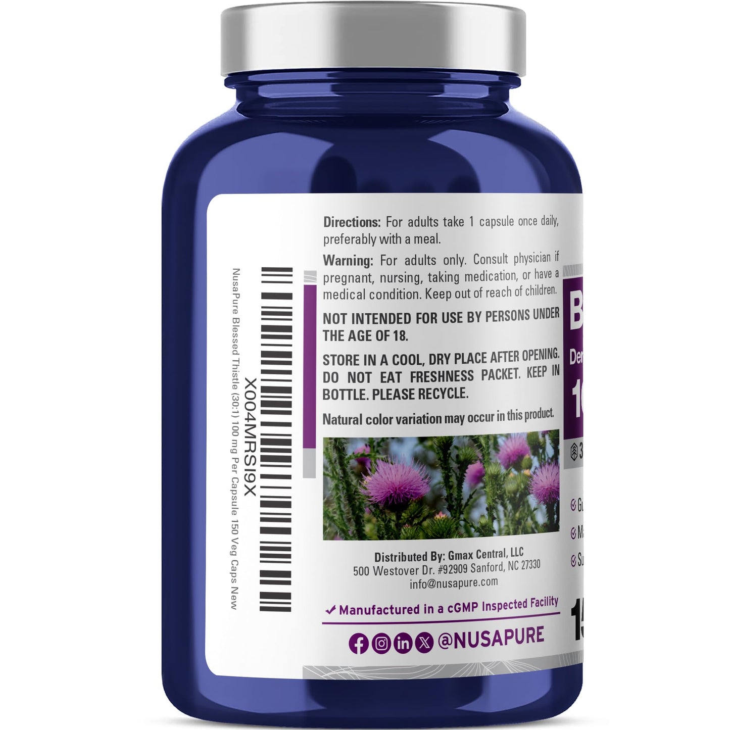 NusaPure Blessed Thistle Seed, 100 mg 120 Capsules
