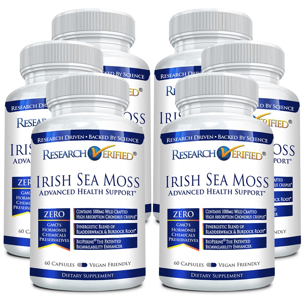 Research Verified Irish Sea Moss with Bladderwrack, Burdock, BioPerine - Rich in Prebiotics - Boost Immunity, Aid Digestion, 360 Capsules
