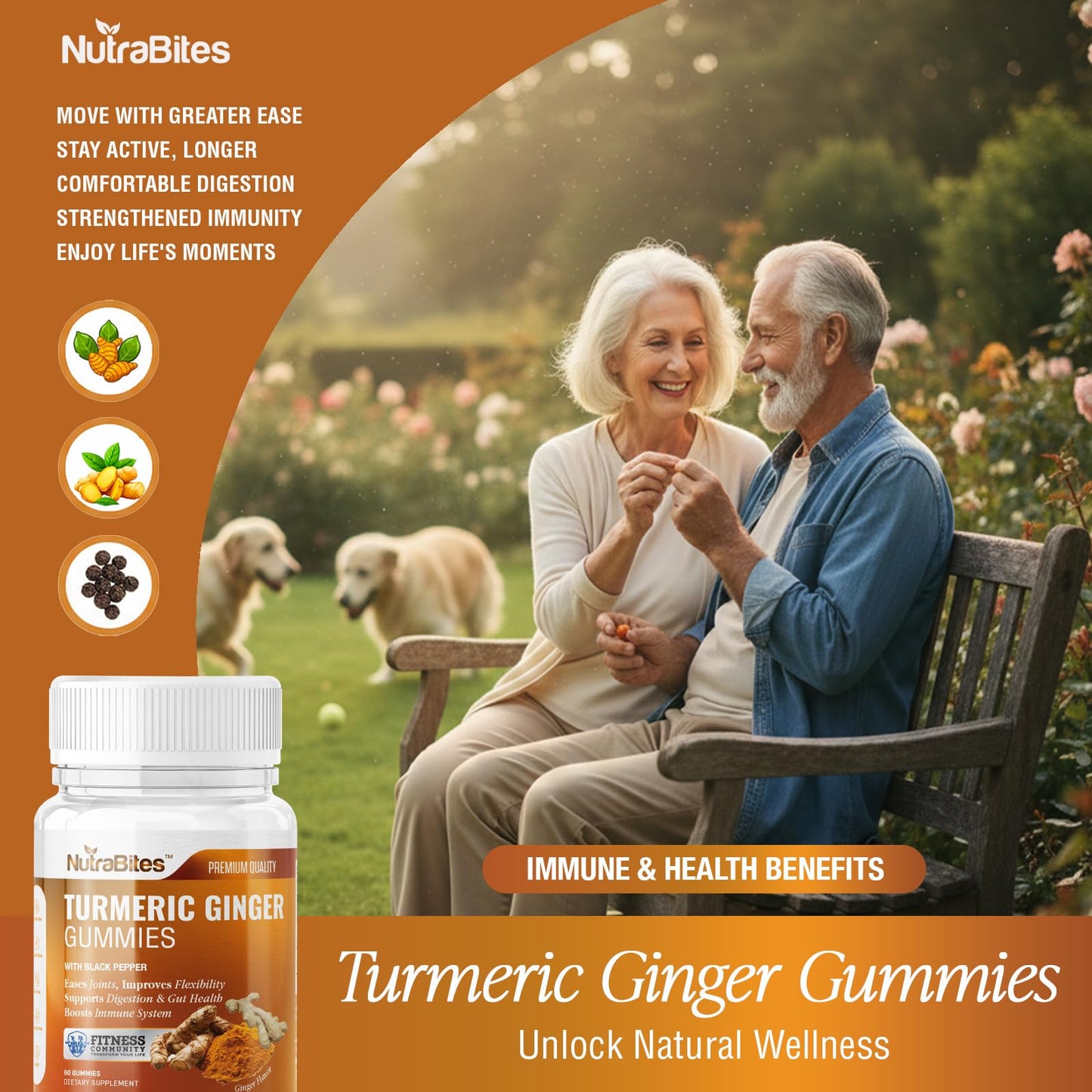 NutraBites Turmeric Ginger Gummies 60 Count