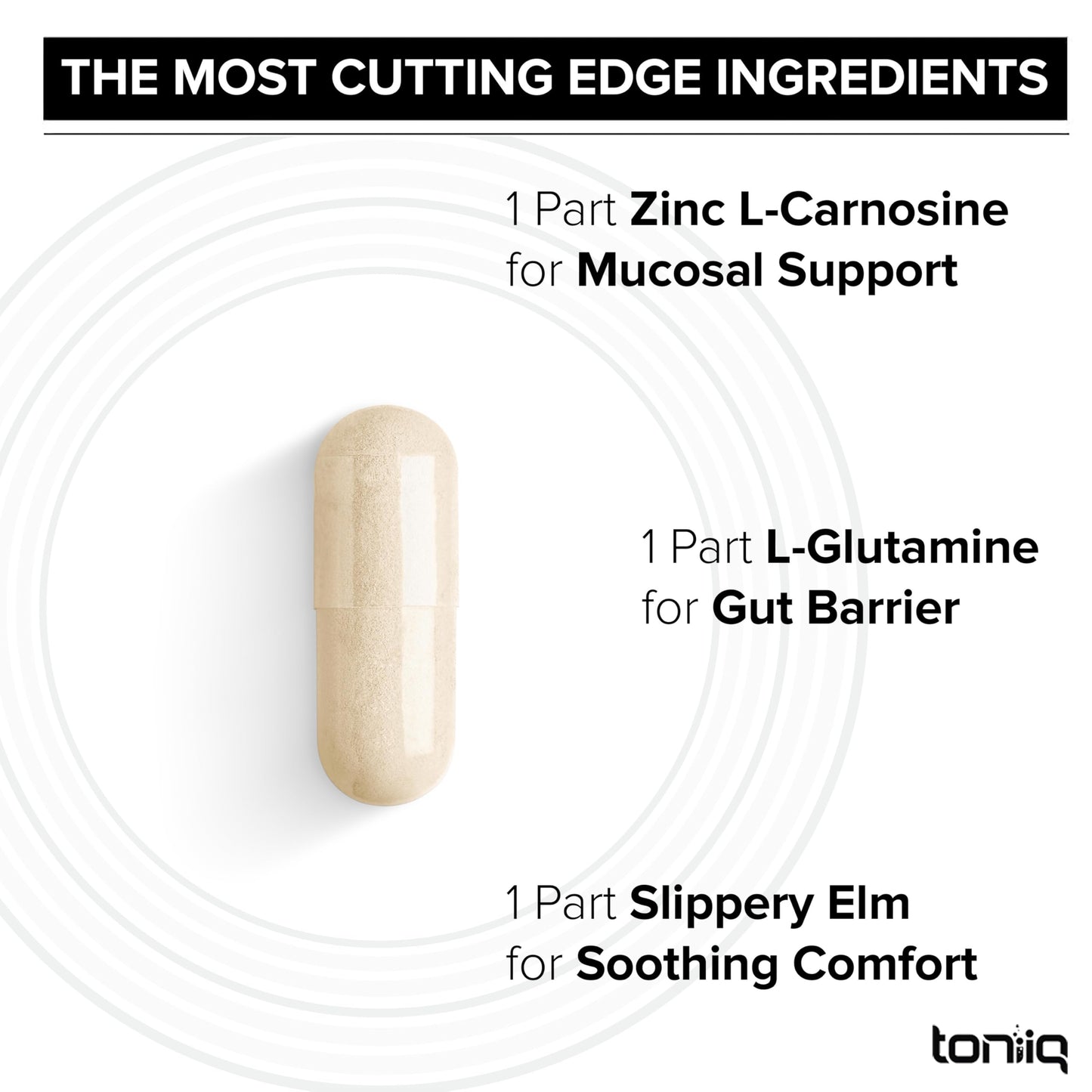Toniiq Zinc L-Carnosine Complex Capsules, 1000 mg Triple Blend with L-Glutamine & Slippery Elm, 60 Count