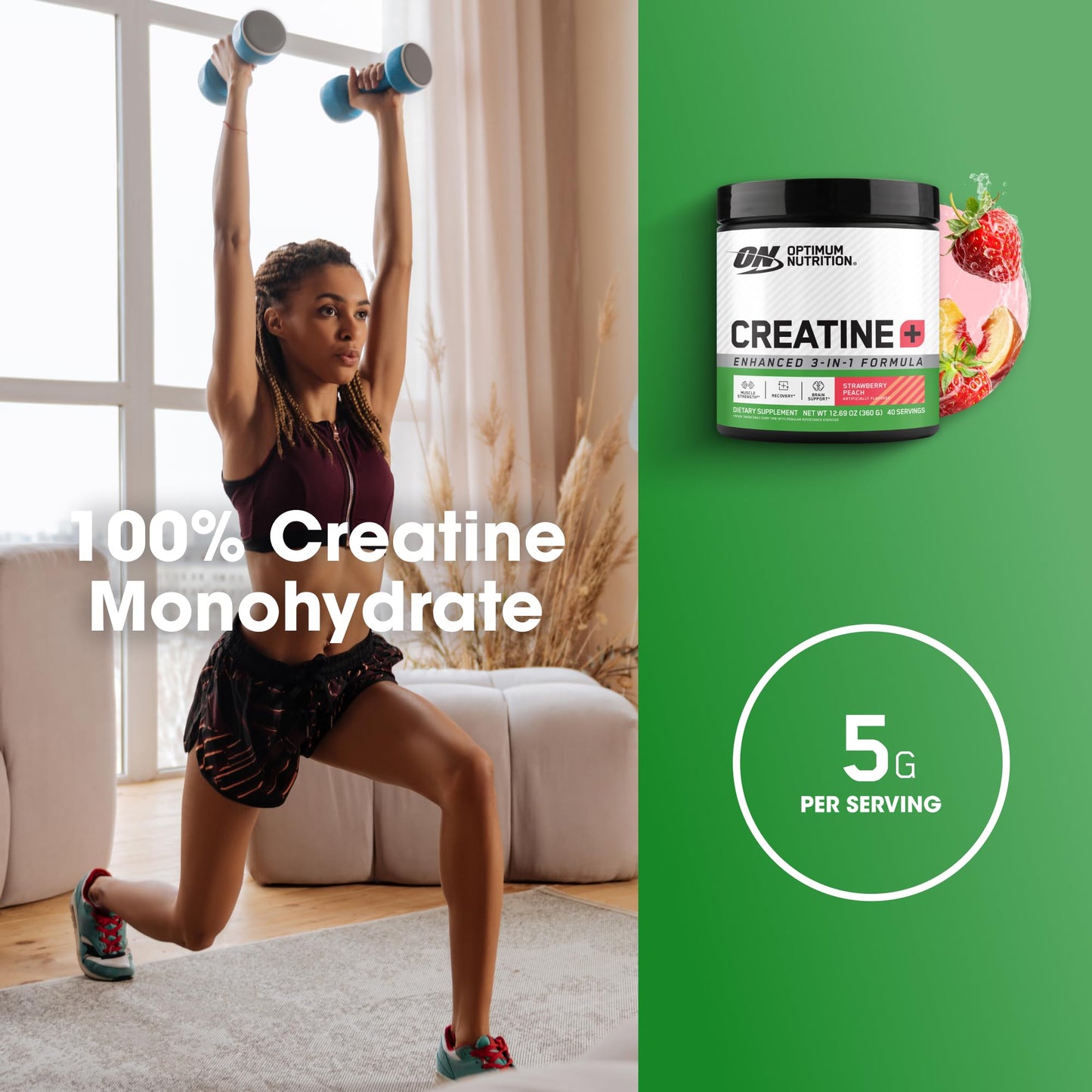 Optimum Nutrition Creatine Monohydrate Plus Powder, 360 Grams