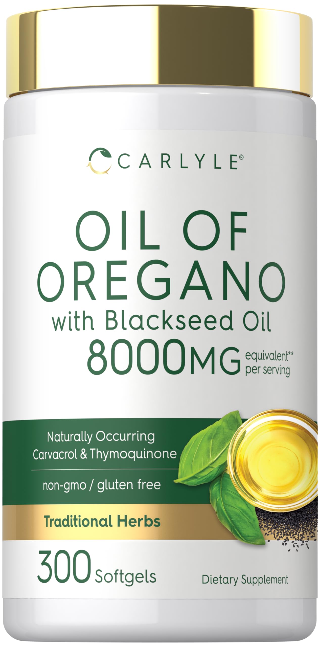 Carlyle Oil of Oregano with Black Seed Oil Softgels, 300 Count