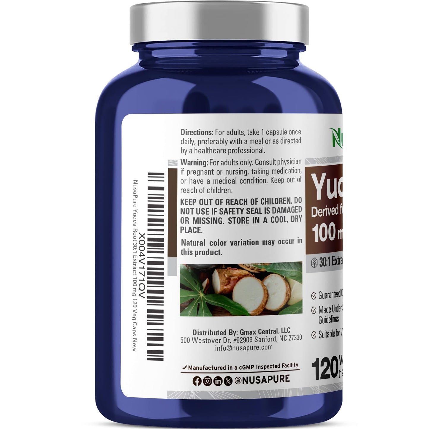 NusaPure Yucca Root 100 mg Capsules, 120 Count