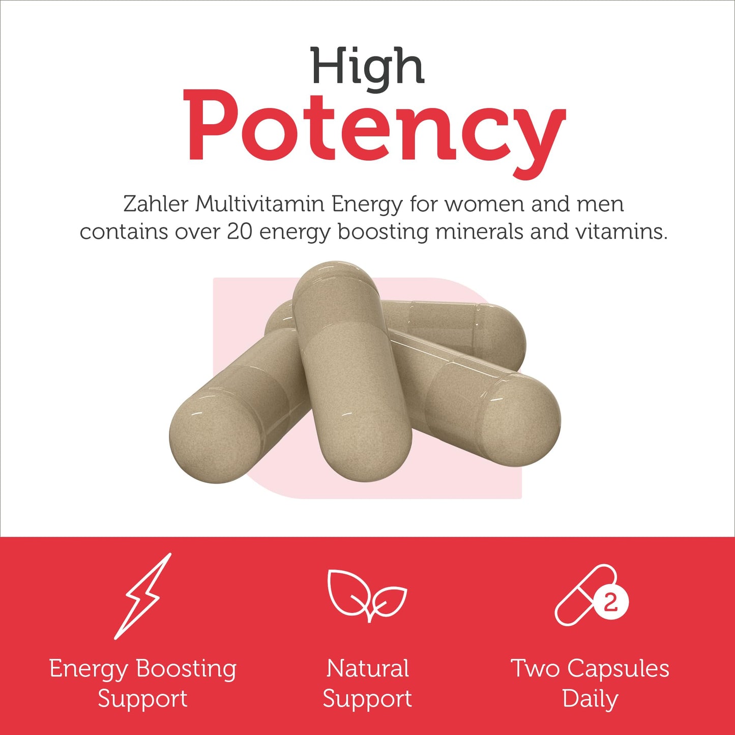 Zahler Daily Multivitamin for Women & Men with Energy Vitamins, Minerals & Iron, 60 Capsules