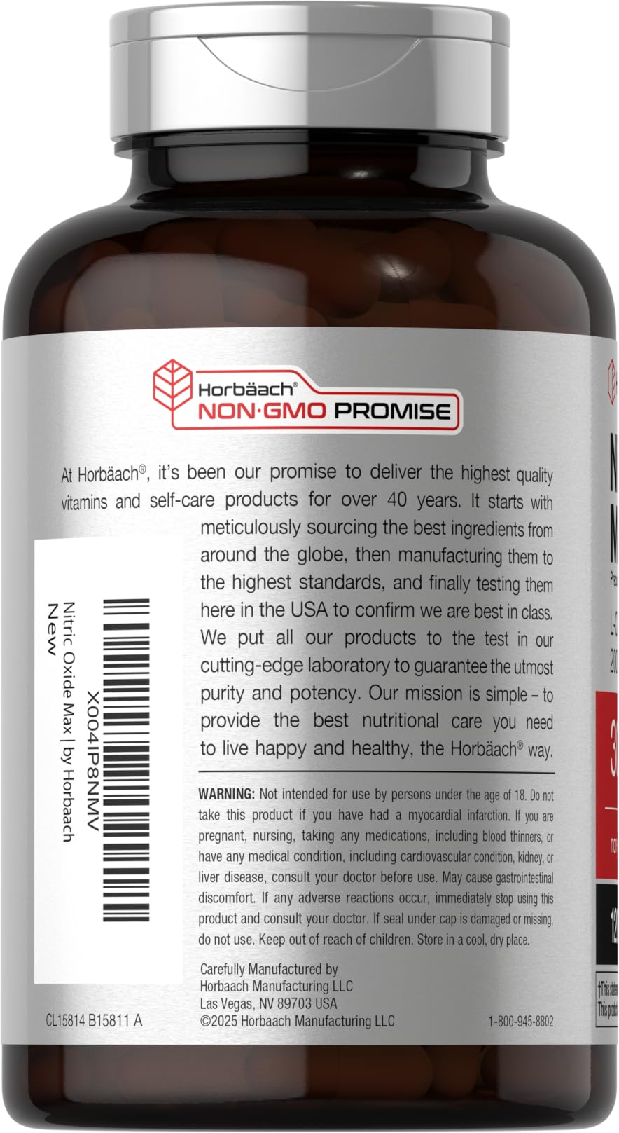 Horbäach Nitric Oxide Supplement 3000mg Capsules 120 Count