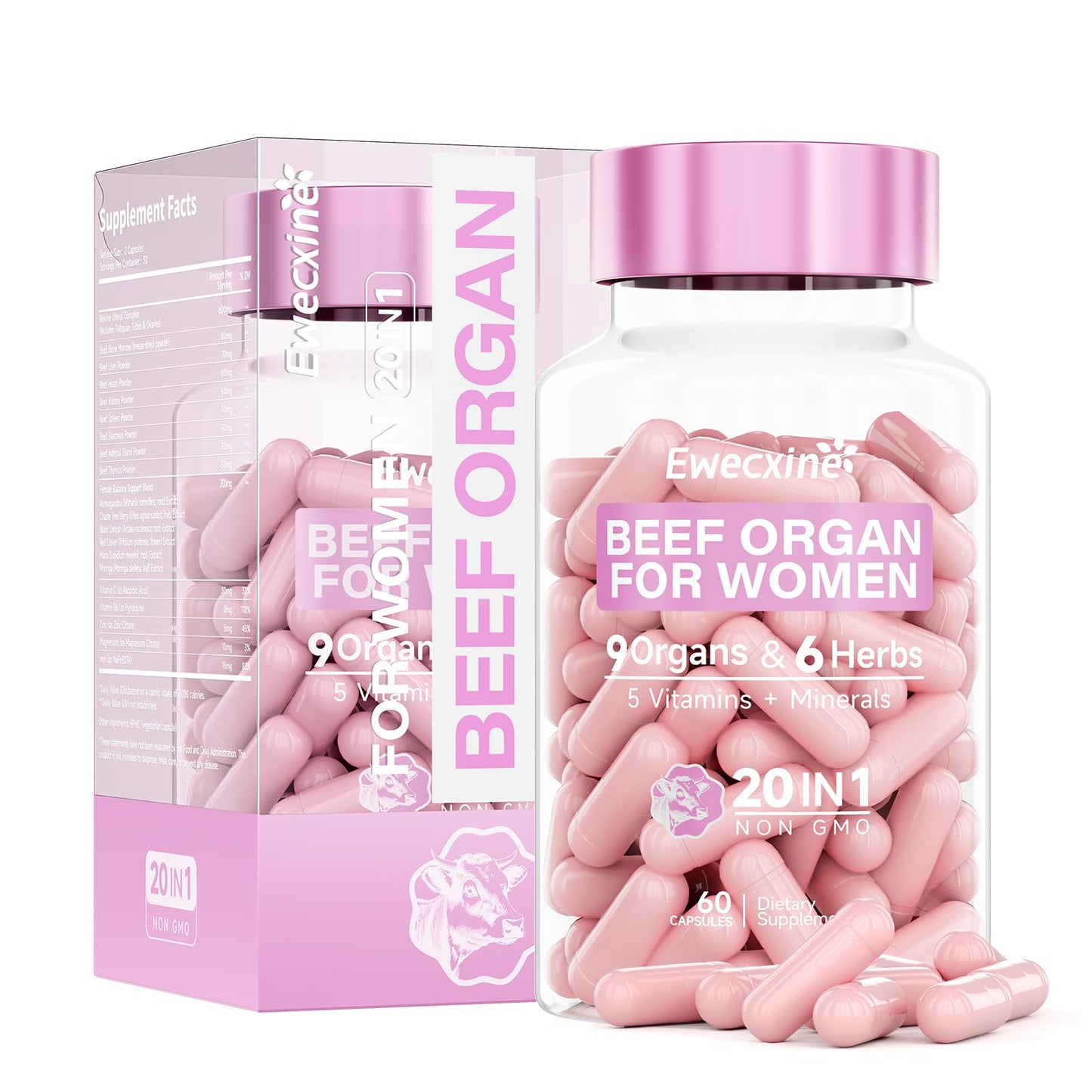 Ewecxine Beef Organs Supplement Capsules 60 Count