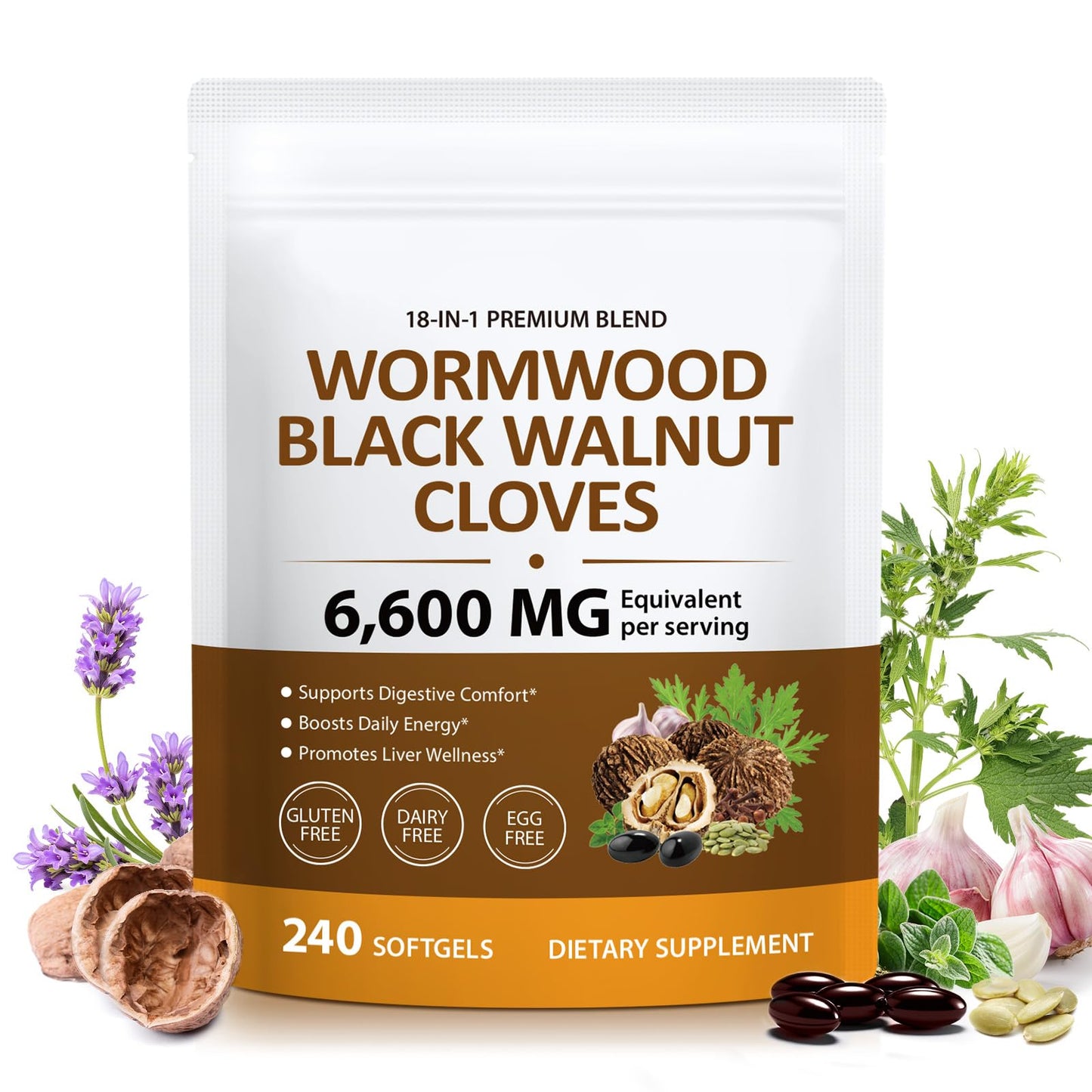 AEBEFBAW 18-in-1 Wormwood Black Walnut Clove Cleanse Softgels, 240 Count