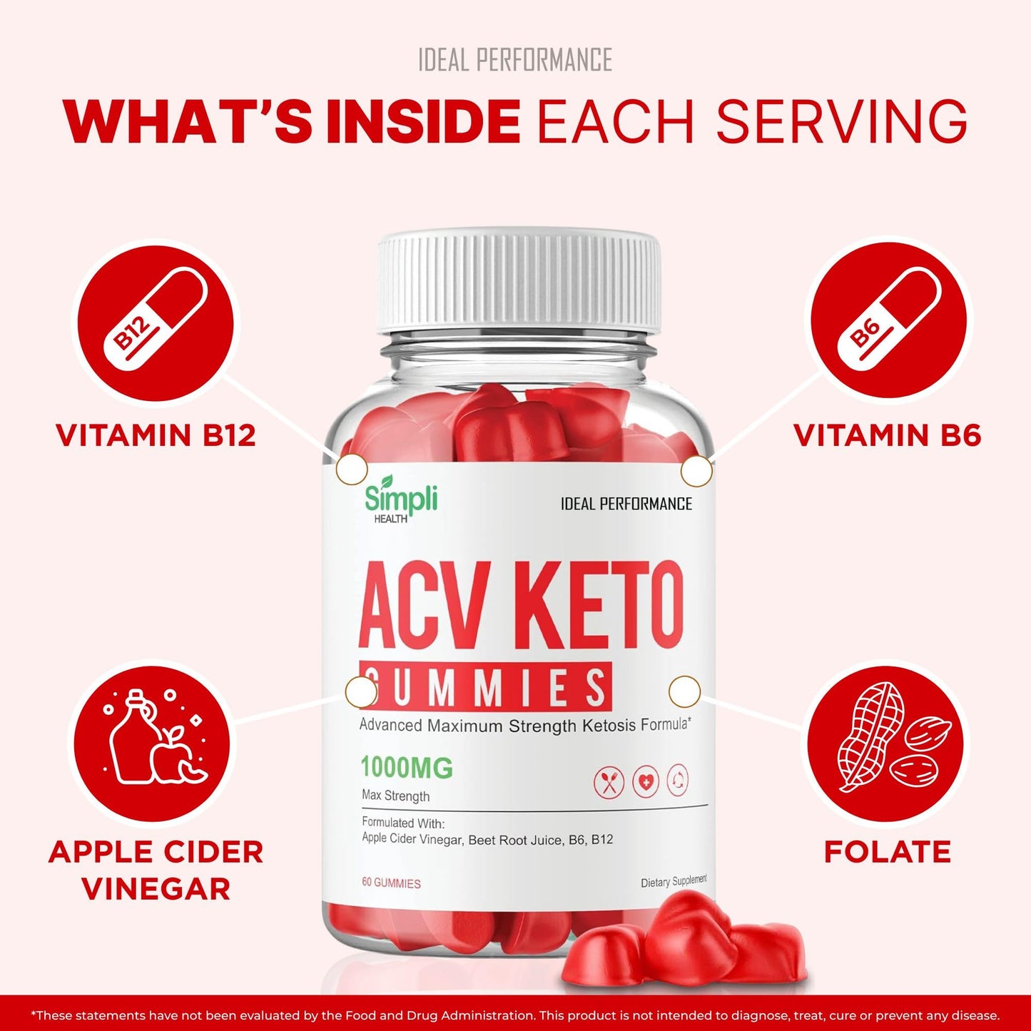IDEAL PERFORMANCE Simpli ACV Keto Gummies Extra Strength Gummy, 2-Pack
