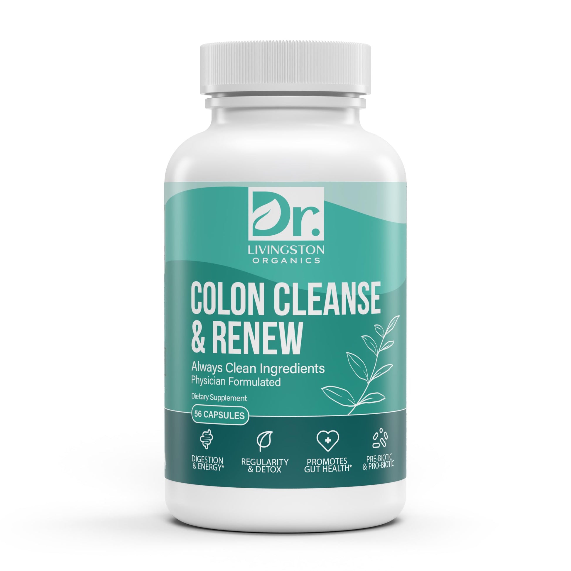 Dr. Livingston Organics Colon Cleanse & Renew 14 Day Colon Cleanse with Prebiotics & Probiotics 15 Herb Formulation for Digestive Support, Regularity & Gut Wellness Capsule 112 Capsules