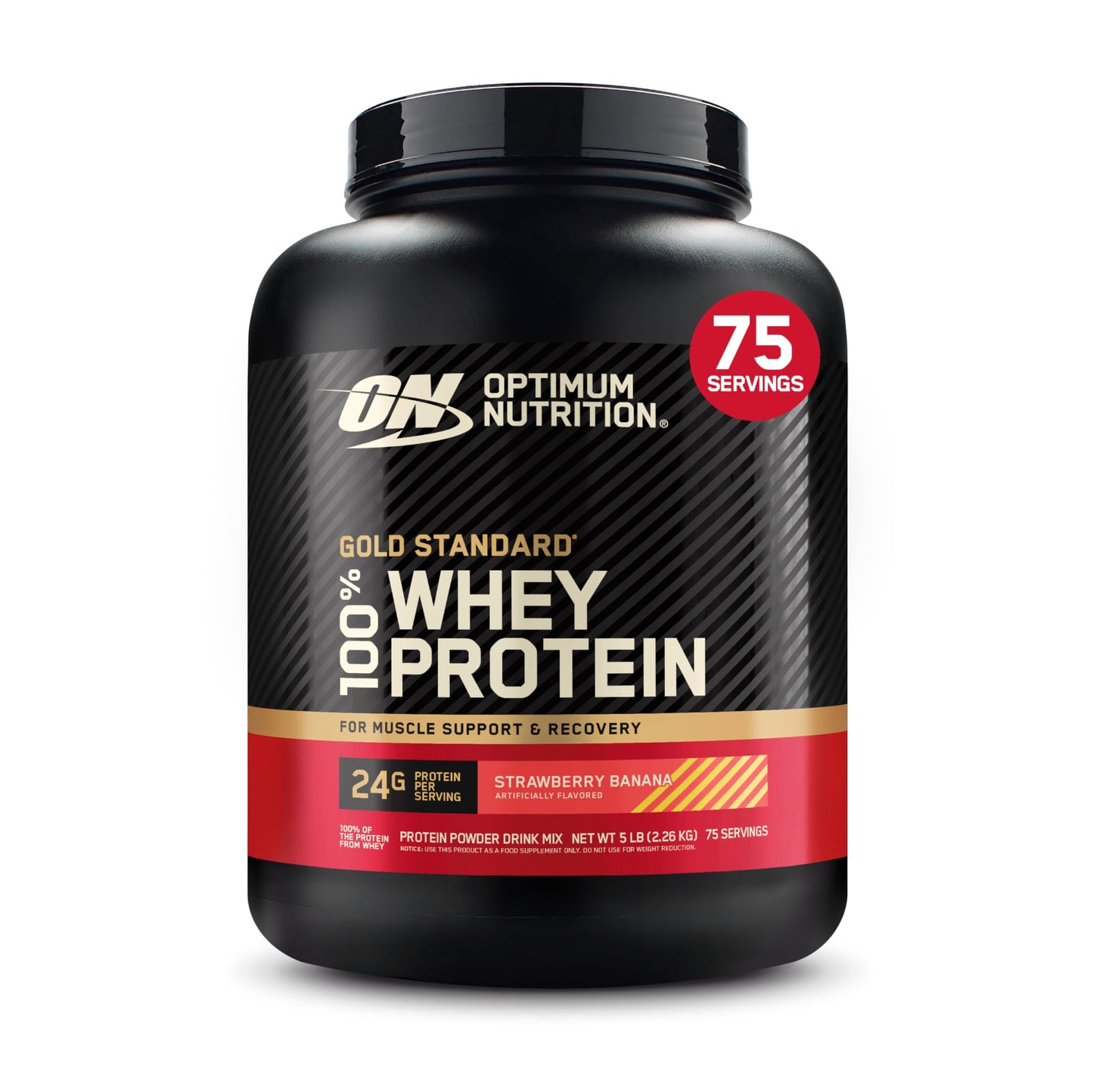 Optimum Nutrition Gold Standard 100% Whey Protein Powder Strawberry Banana 5 Pound 80 Servings