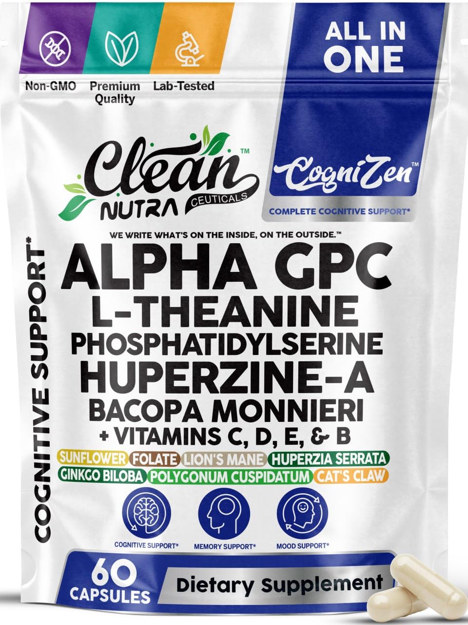 Clean Nutraceuticals Alpha GPC 600mg Supplement 60 Capsules