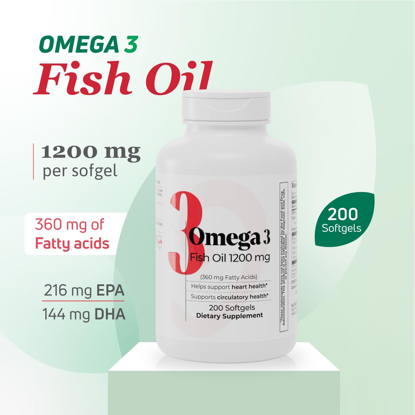 Nutra Nutrition Fish Oil 1200 mg Heart Circulatory Support Softgels 200 Count