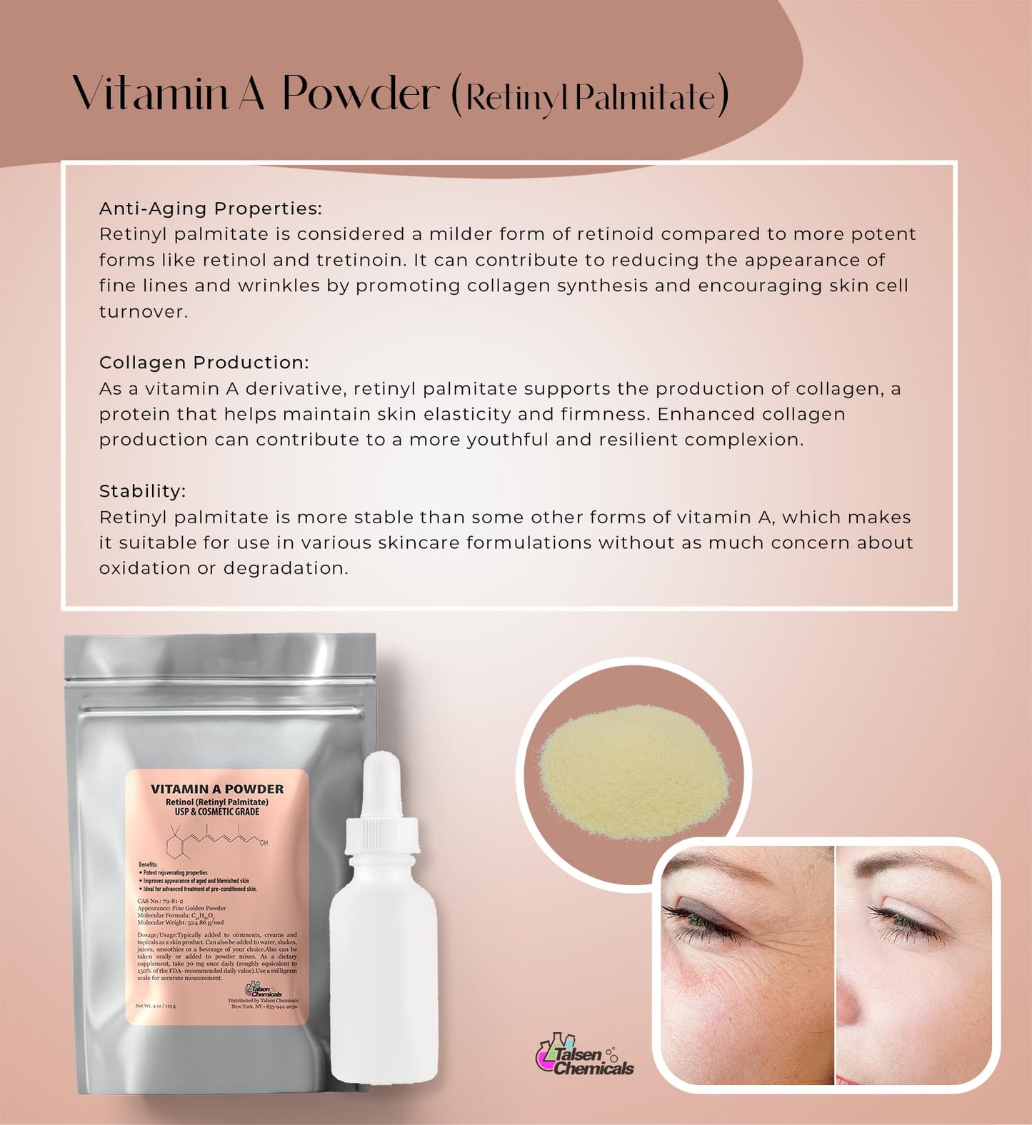 Talsen Chemicals Vitamin A Powder, 1 oz (28 g), 1 Count