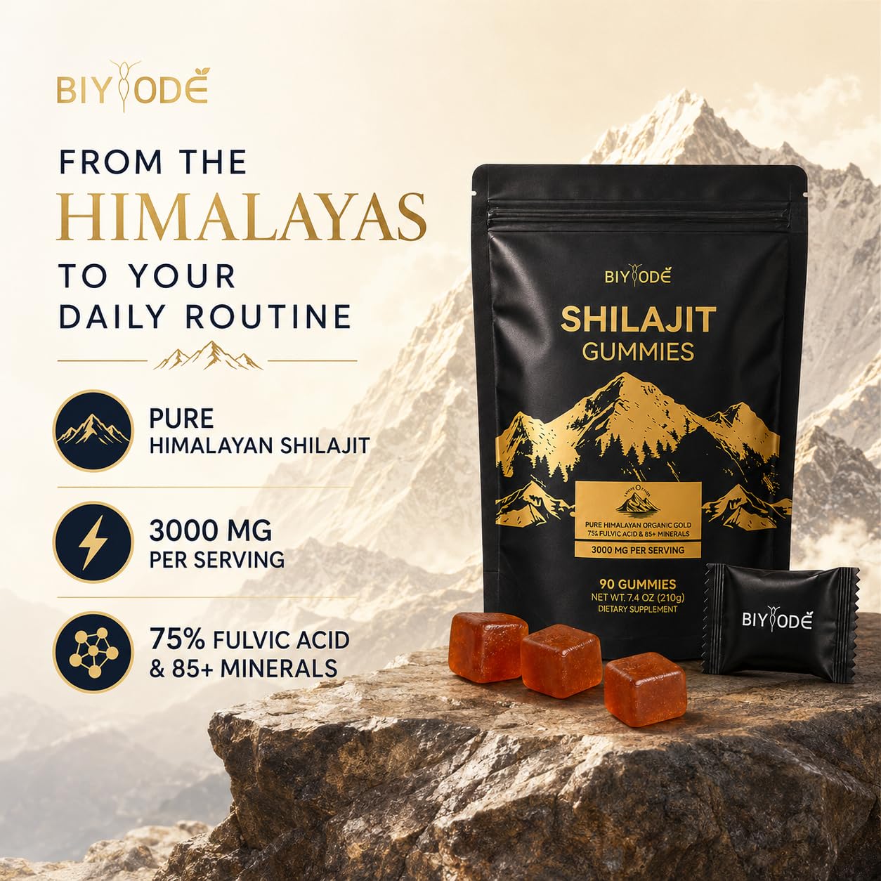 BIYODE Shilajit Gummies for Men, 90 Gummies