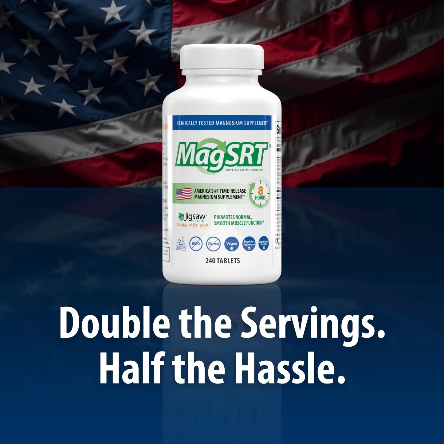 Jigsaw Health MagSRT Magnesium Supplement with Vitamin B6, Folate & B12, 240 Tablets