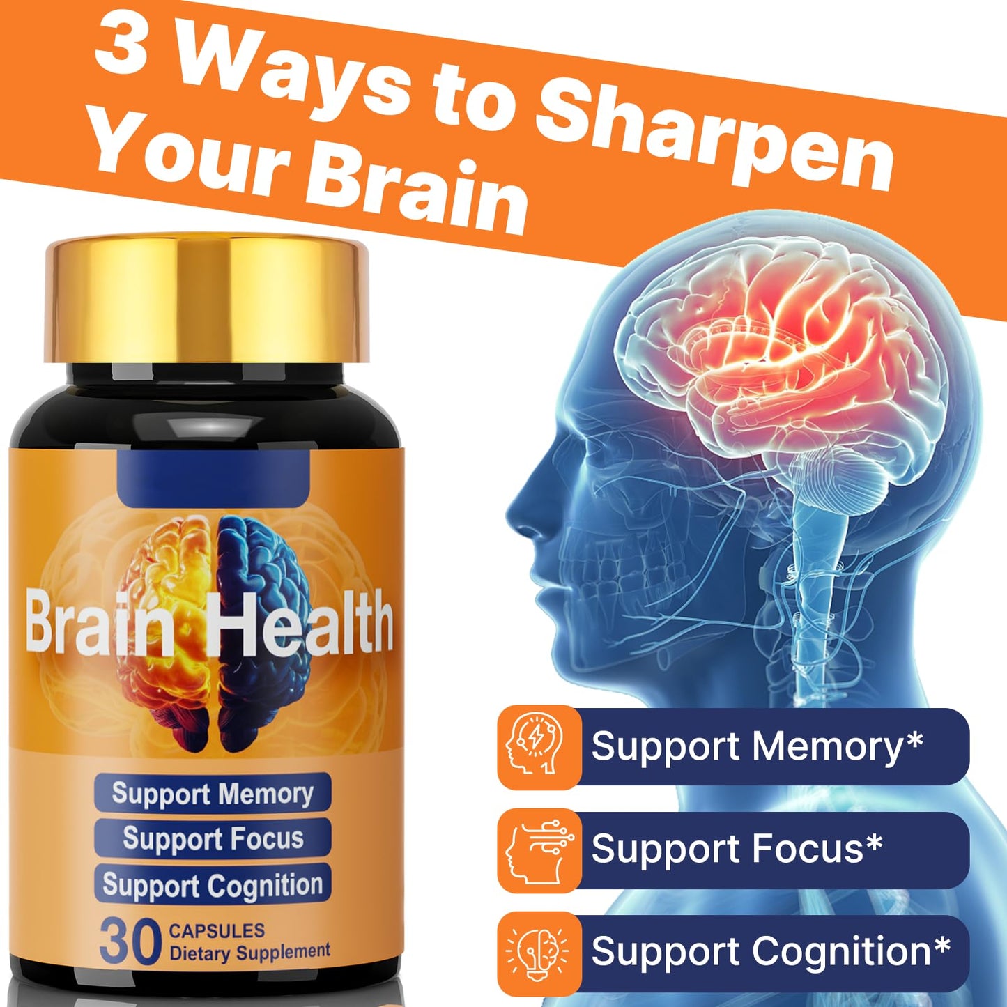 Dr. HR Brain Supplement for Memory and Focus with NAD+ GPC Folate & Vitamin B12, Daily Cognitive & Brain Wellness, Mental Clarity Support, Brain Health Nutrition for Improves Concentration, 1 Capsule