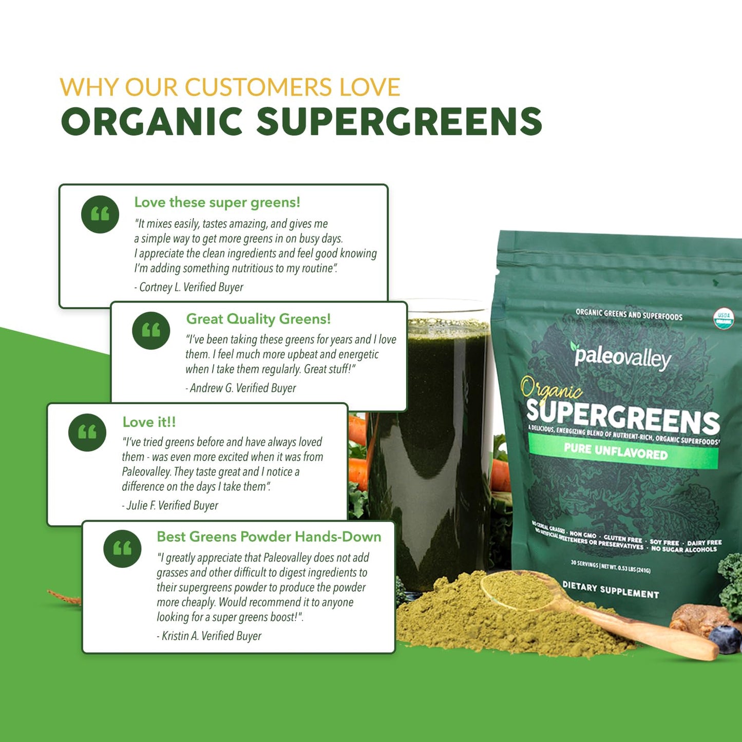 Paleovalley Organic Supergreens Powder with 23 Superfoods, Unflavored 8.48 Ounce