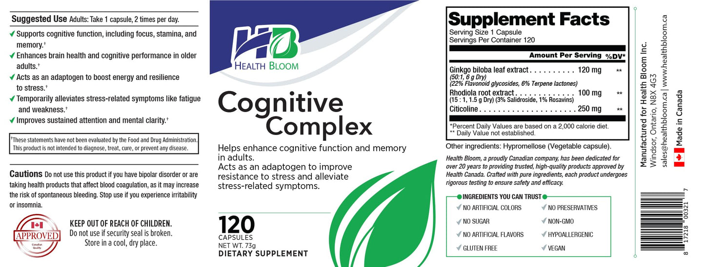 Health Bloom Inc. Cognitive Complex Capsule, 120 Count