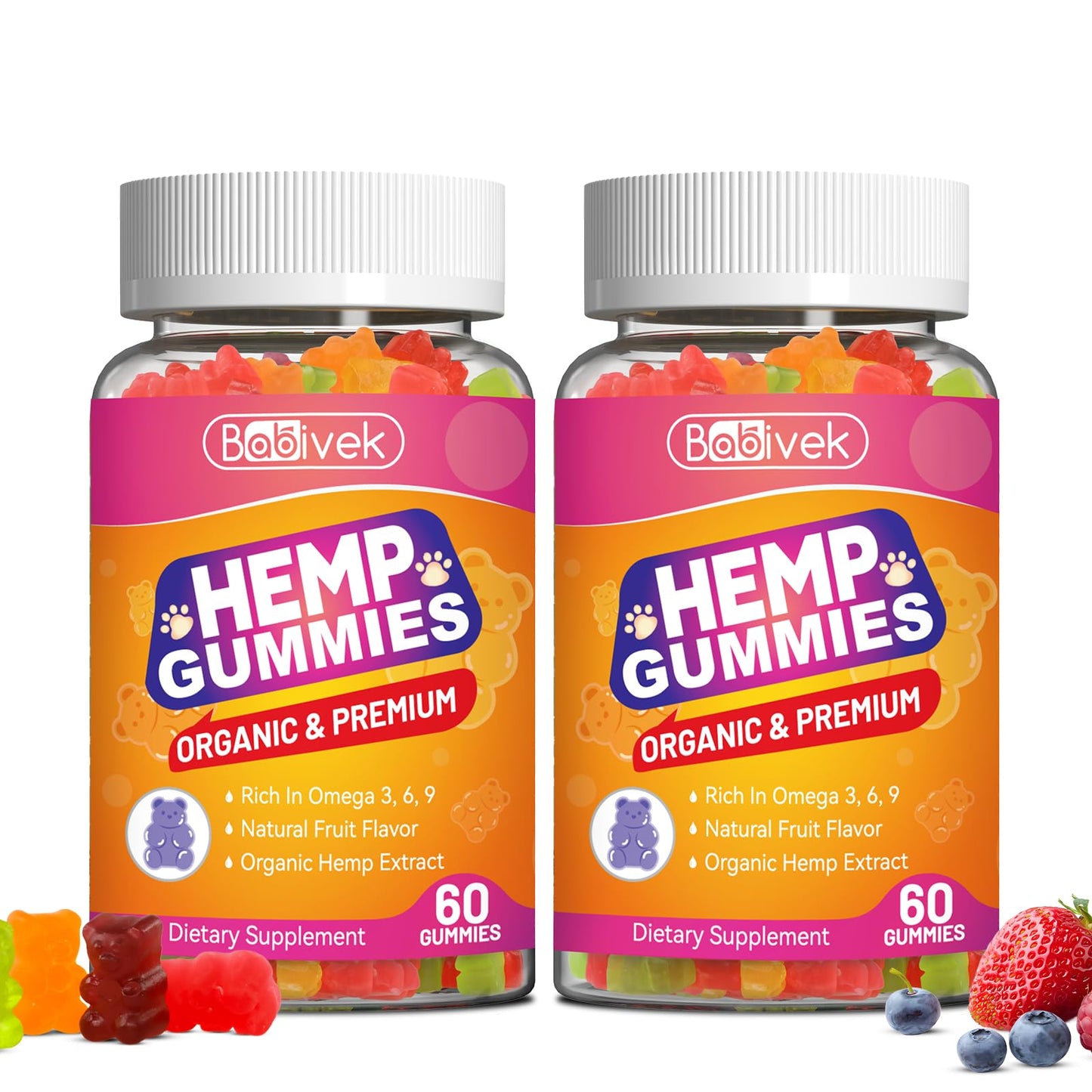 Babivek Hemp Oil Gummies with Vitamin C, 120 Gummies