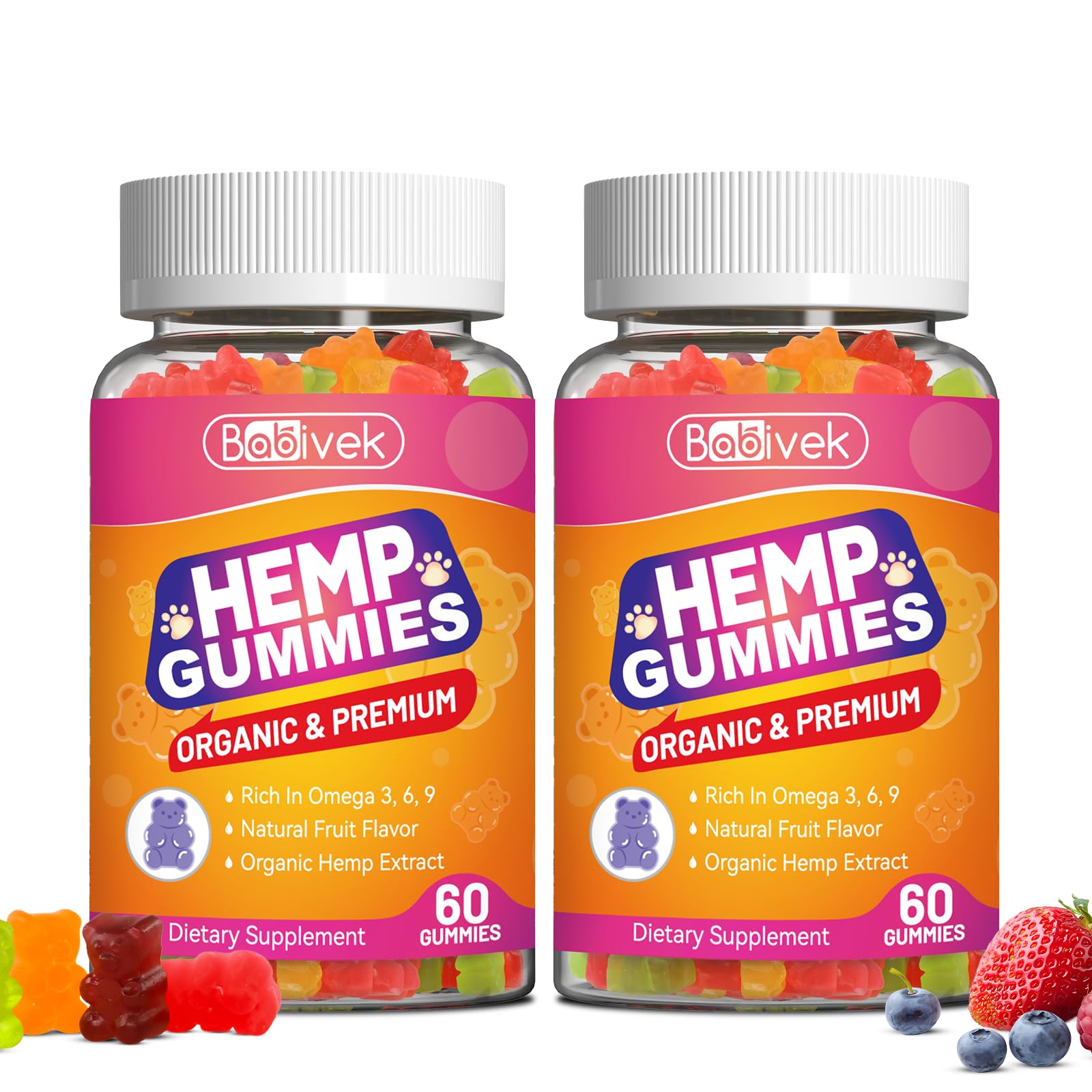 Babivek Hemp Oil Gummies with Vitamin C, 120 Gummies