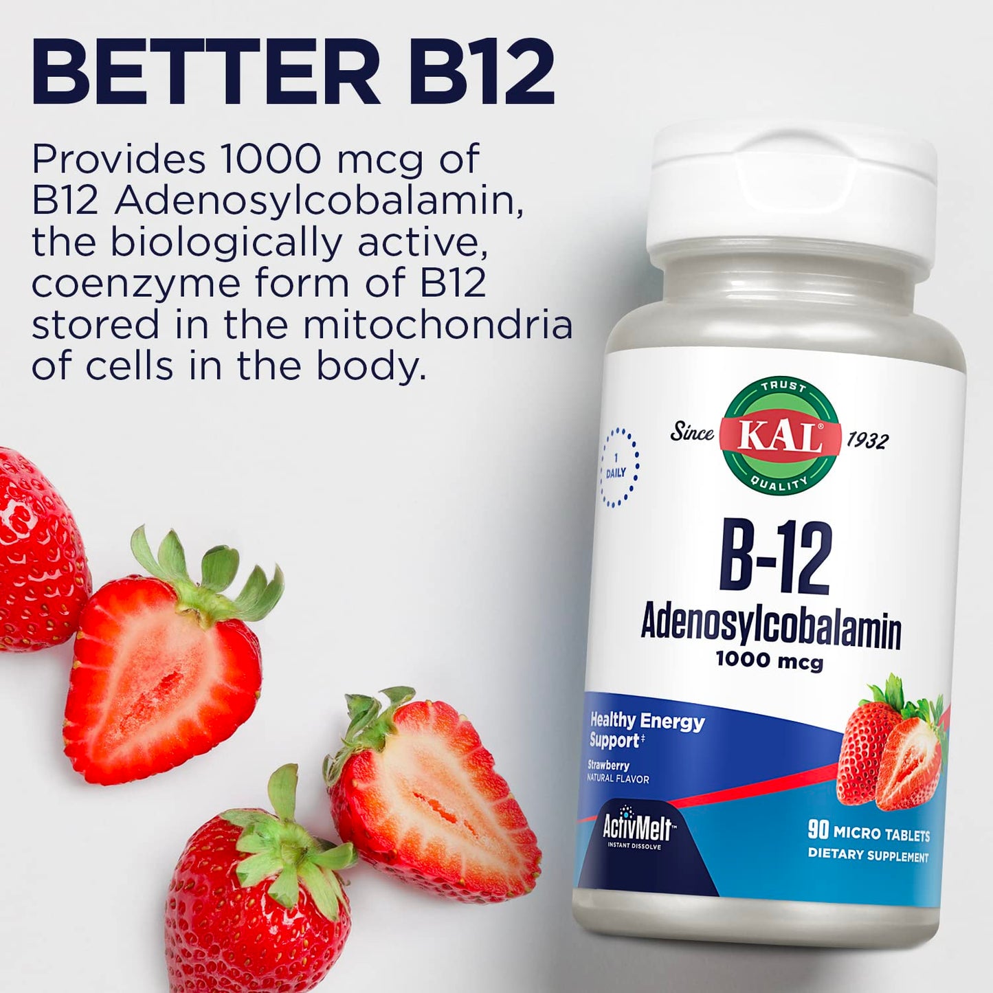 KAL Vitamin B12 Adenosylcobalamin 1000 mcg Lozenges, 90 Count