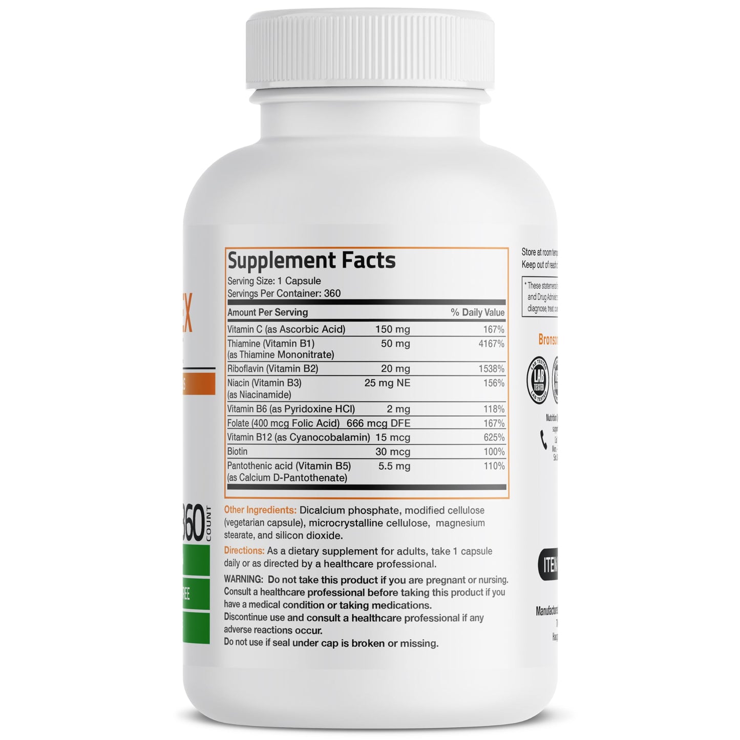 Bronson Vitamin B Complex with Vitamin C - Immune Health, Energy Support & Nervous System Support - Non-GMO, 360 Vegetarian Capsules