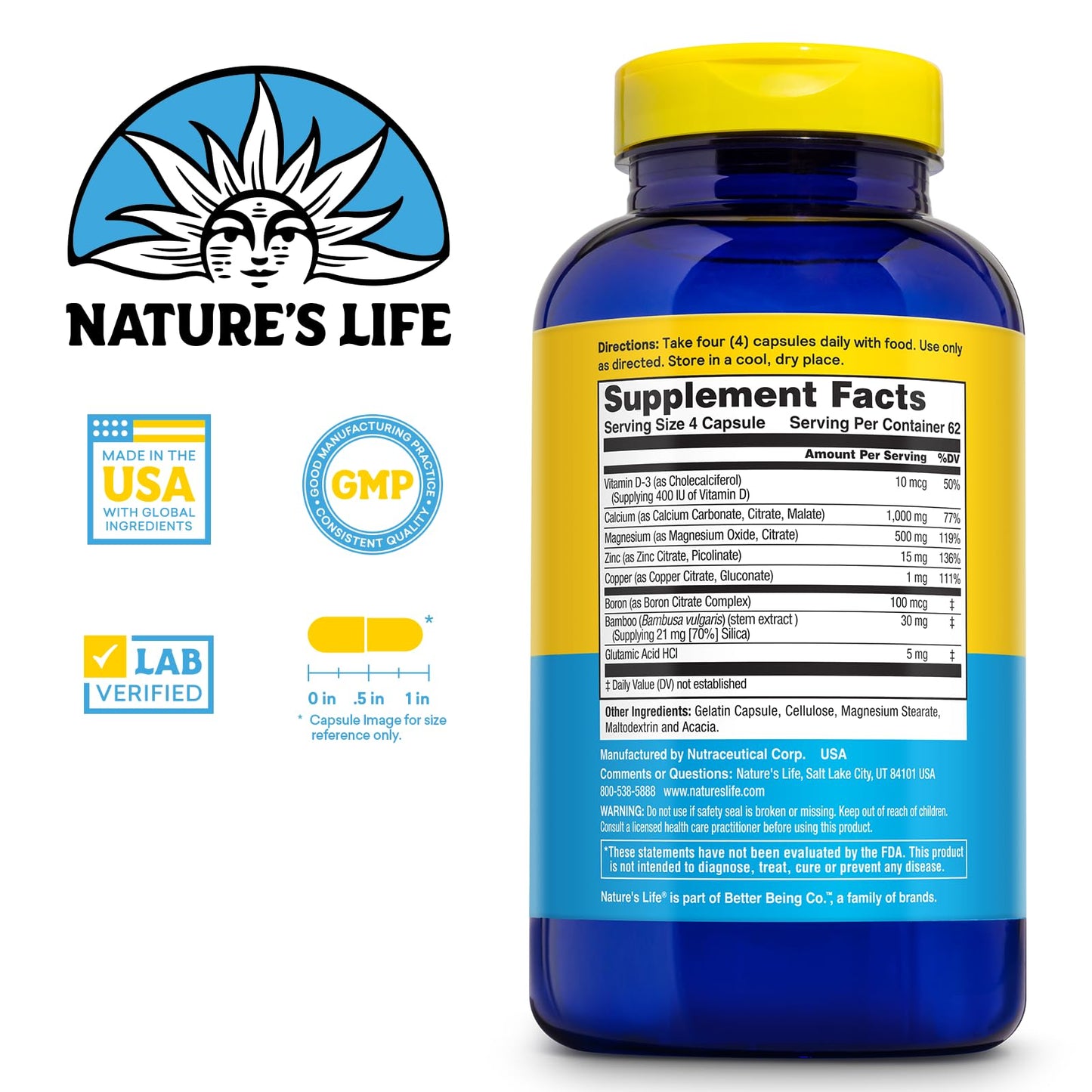 Nature's Life Cal Mag Zinc Complex Capsules with D3, 250 Count