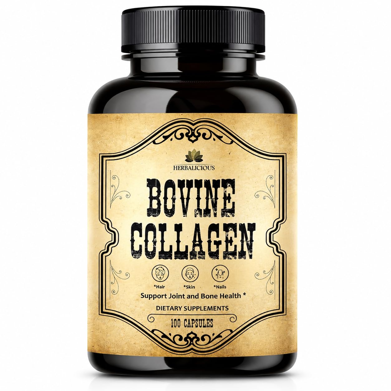 HERBALICIOUS Bovine Collagen Supplements for Men and Women 100 Capsules