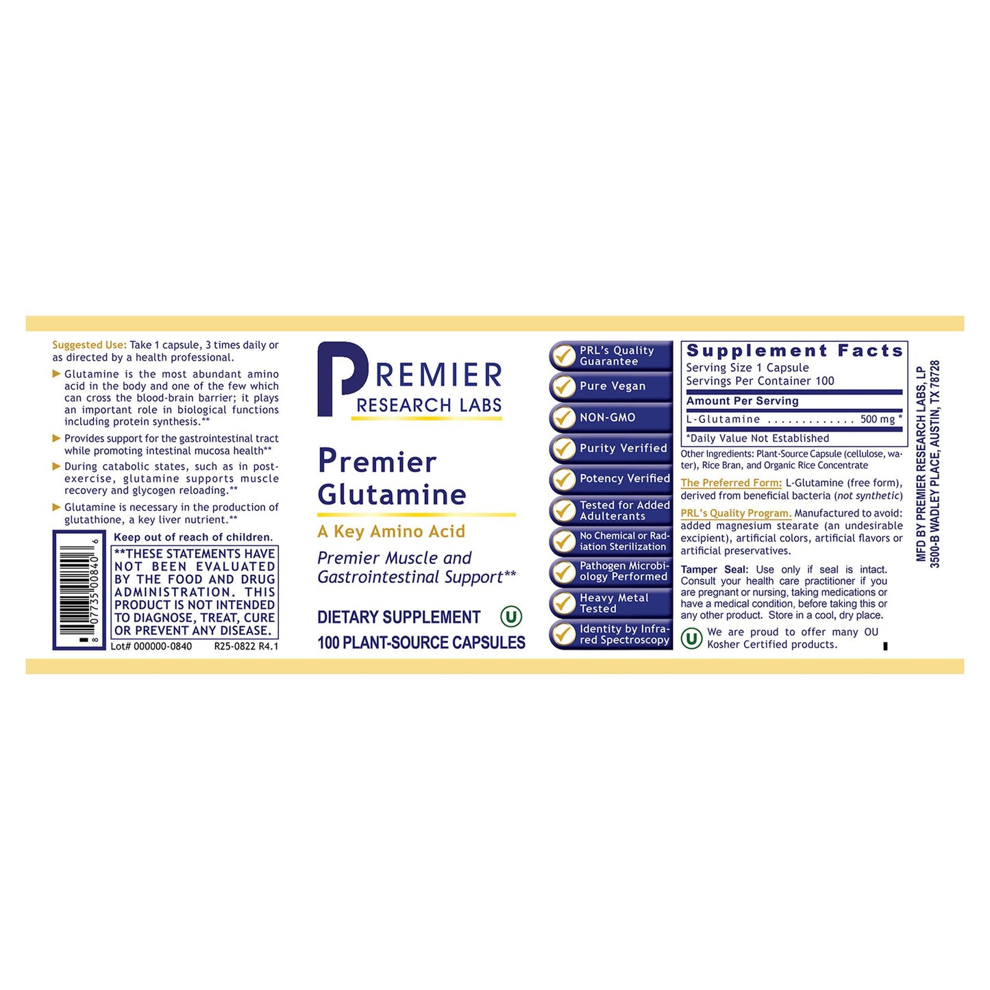 Premier Research Labs Premier Glutamine Capsule, 100 Capsules