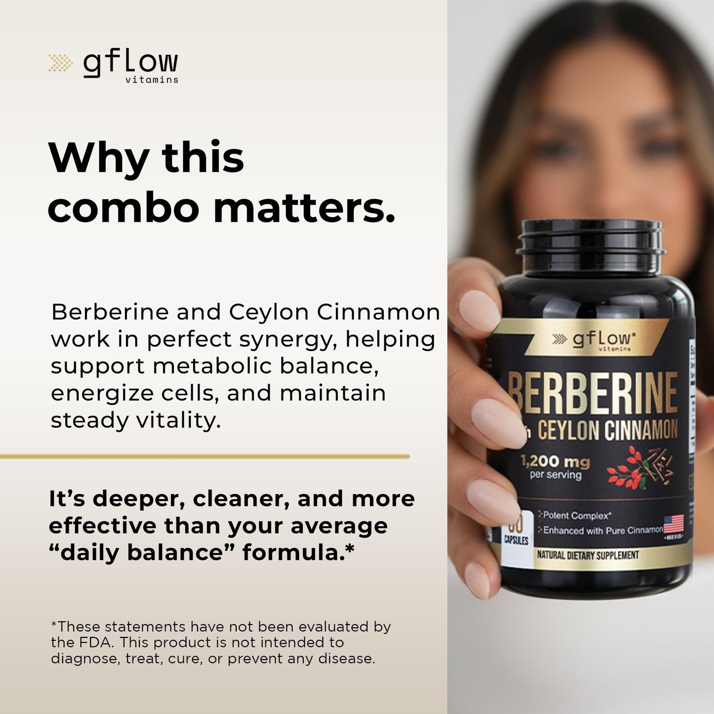GFlow Vitamins Berberine HCL 1200 mg Capsules, 60 Count