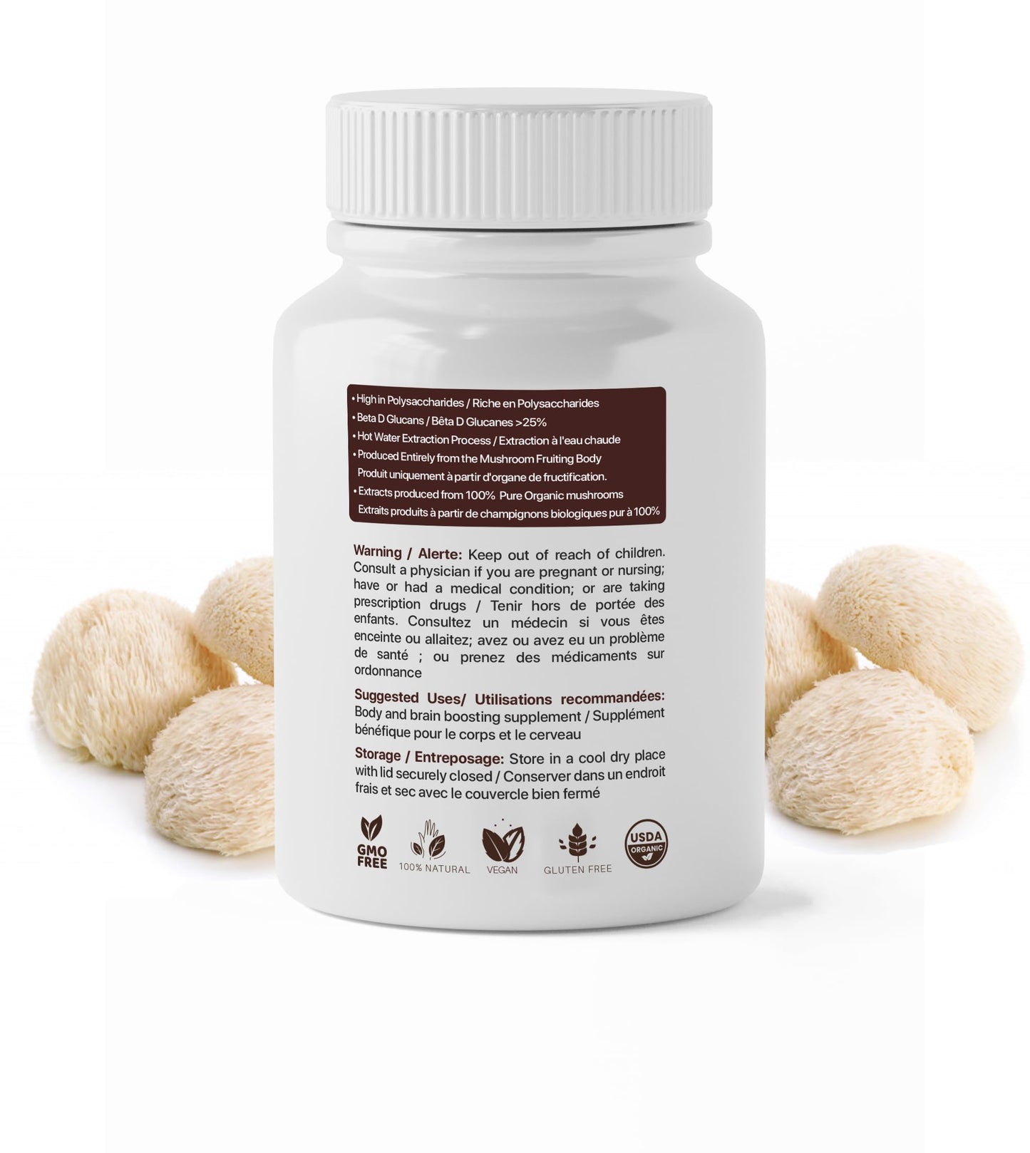 Pacific Rim Mushrooms Lions Mane Supplement Capsules, Organic Mushroom Extract, Ultra Strength 10:1 Lions Mane Mushroom, 60 Capsules