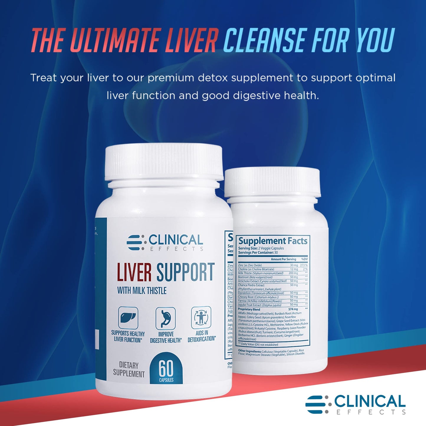 Clinical Effects Liver Support Milk Thistle and Zinc Supplement 180 Capsules