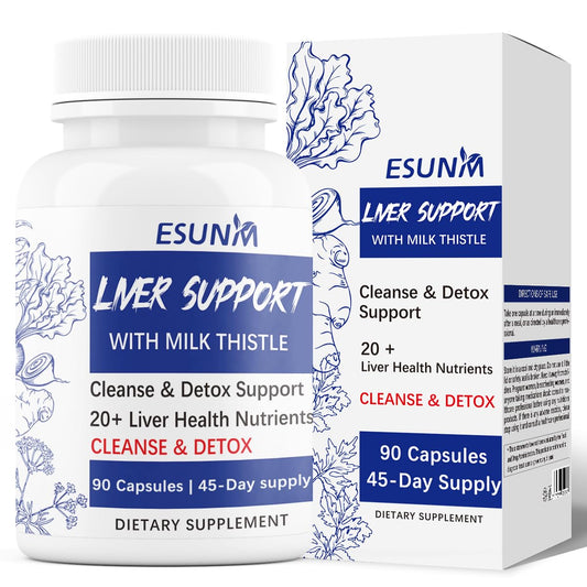 ESUNM Advanced Liver Cleanse Support Supplement – Milk Thistle Liver Detox with Silymarin, Dandelion, Artichoke, Beetroot & Choline 60 Capsules